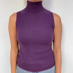 Blueberry Purple Cashmere Sleeveless Polo Neck Jumper Small