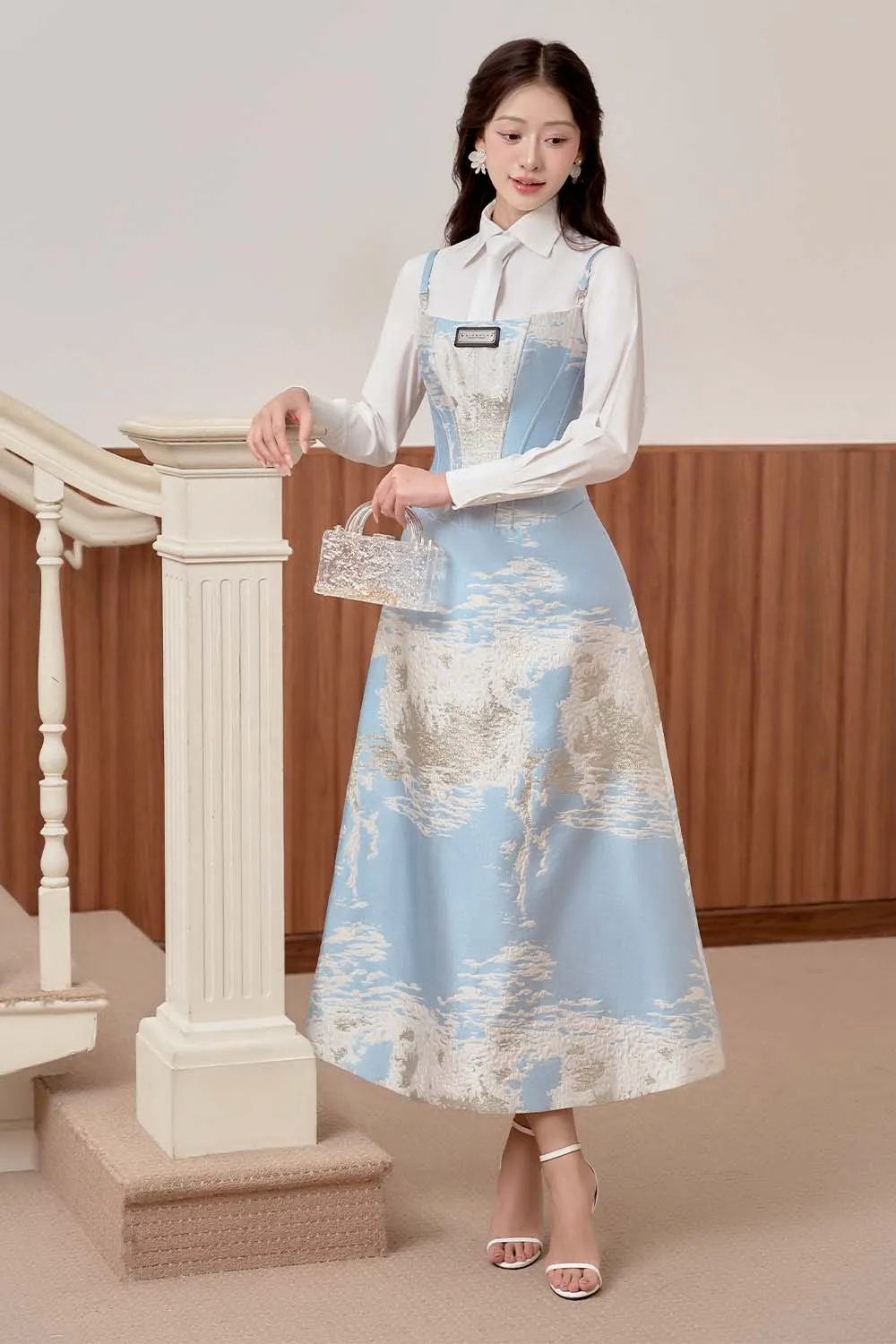 Bluedream A-line Collared Neck Brocade Midi Set
