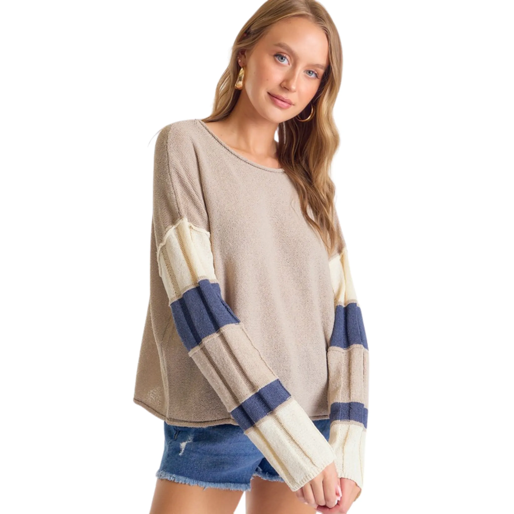 Boat Neck Color Block Sweater