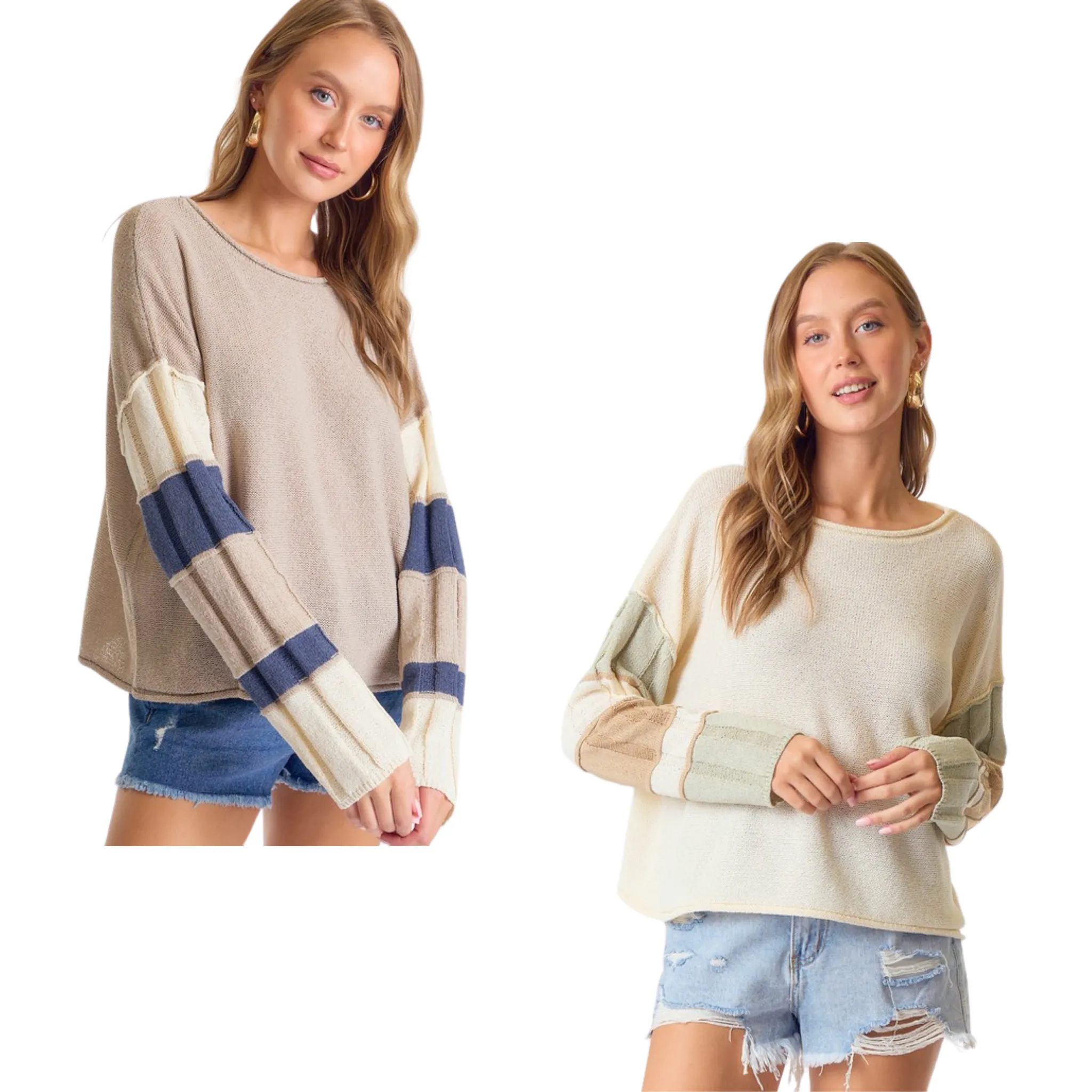 Boat Neck Color Block Sweater