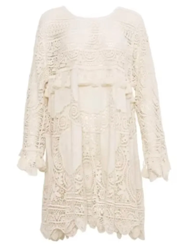 Boho beige mini dress