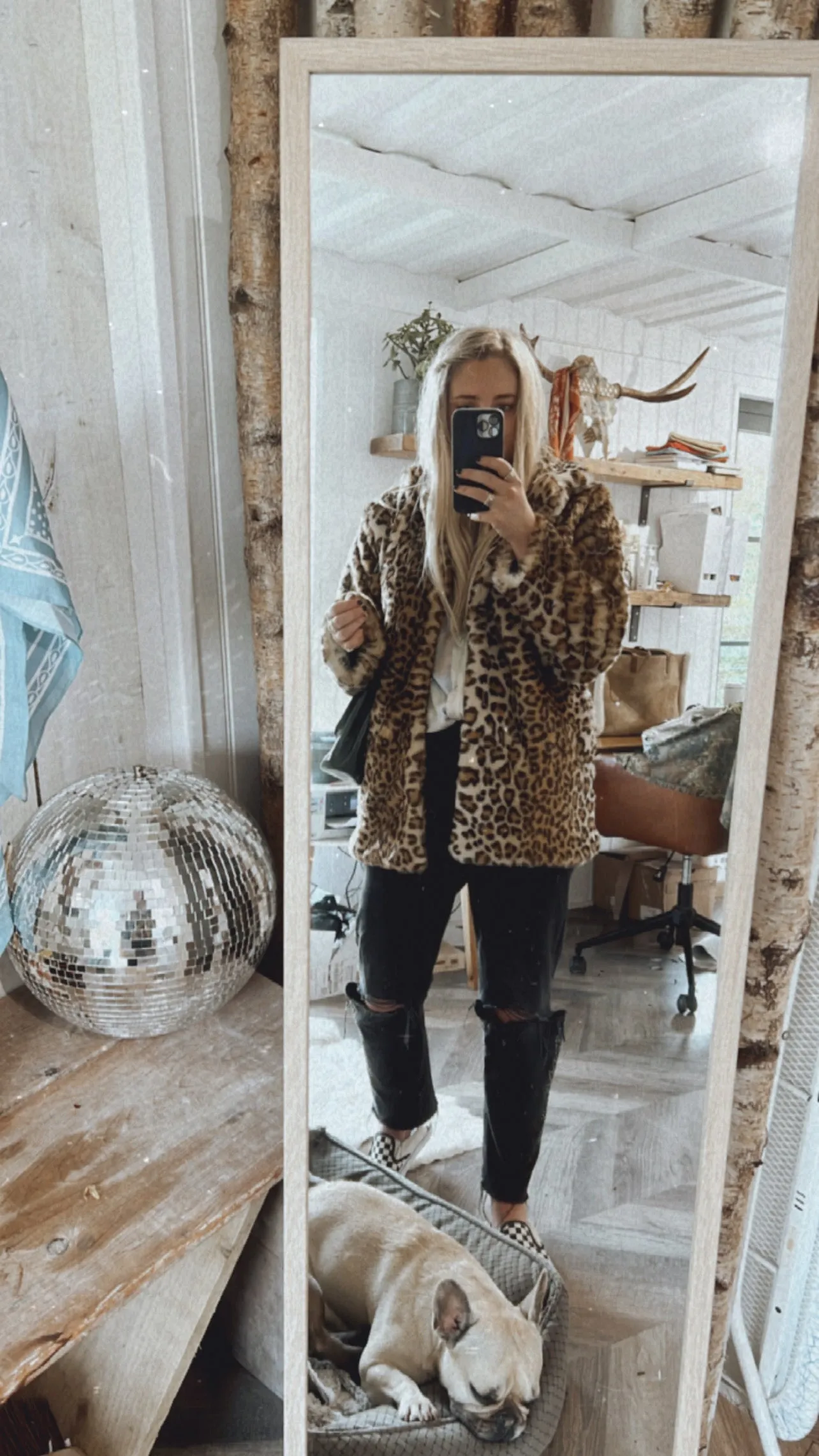 Boho Botanicals 'Loved' Embroidered, Leopard Print, Faux Fur Coat