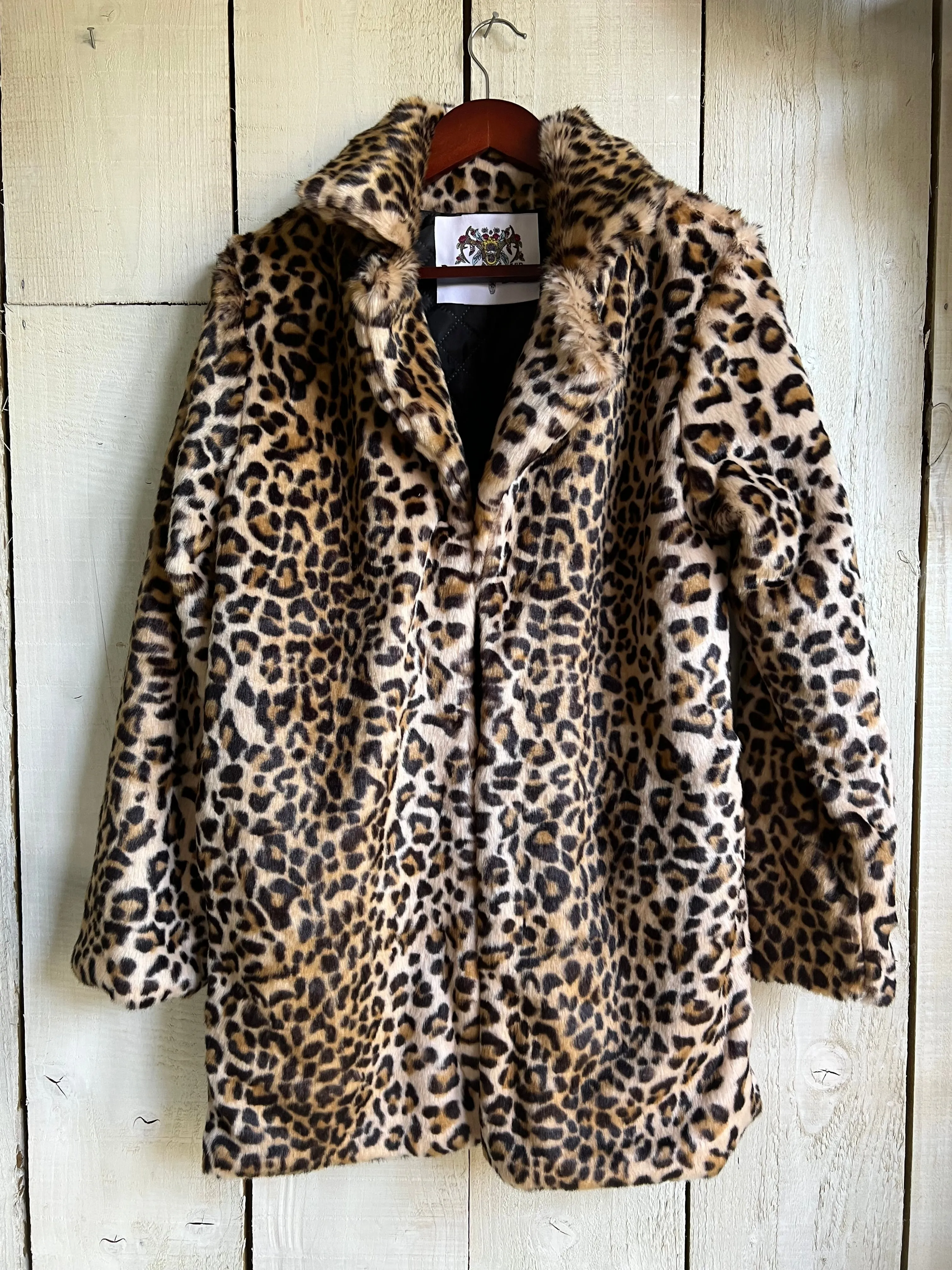 Boho Botanicals 'Loved' Embroidered, Leopard Print, Faux Fur Coat