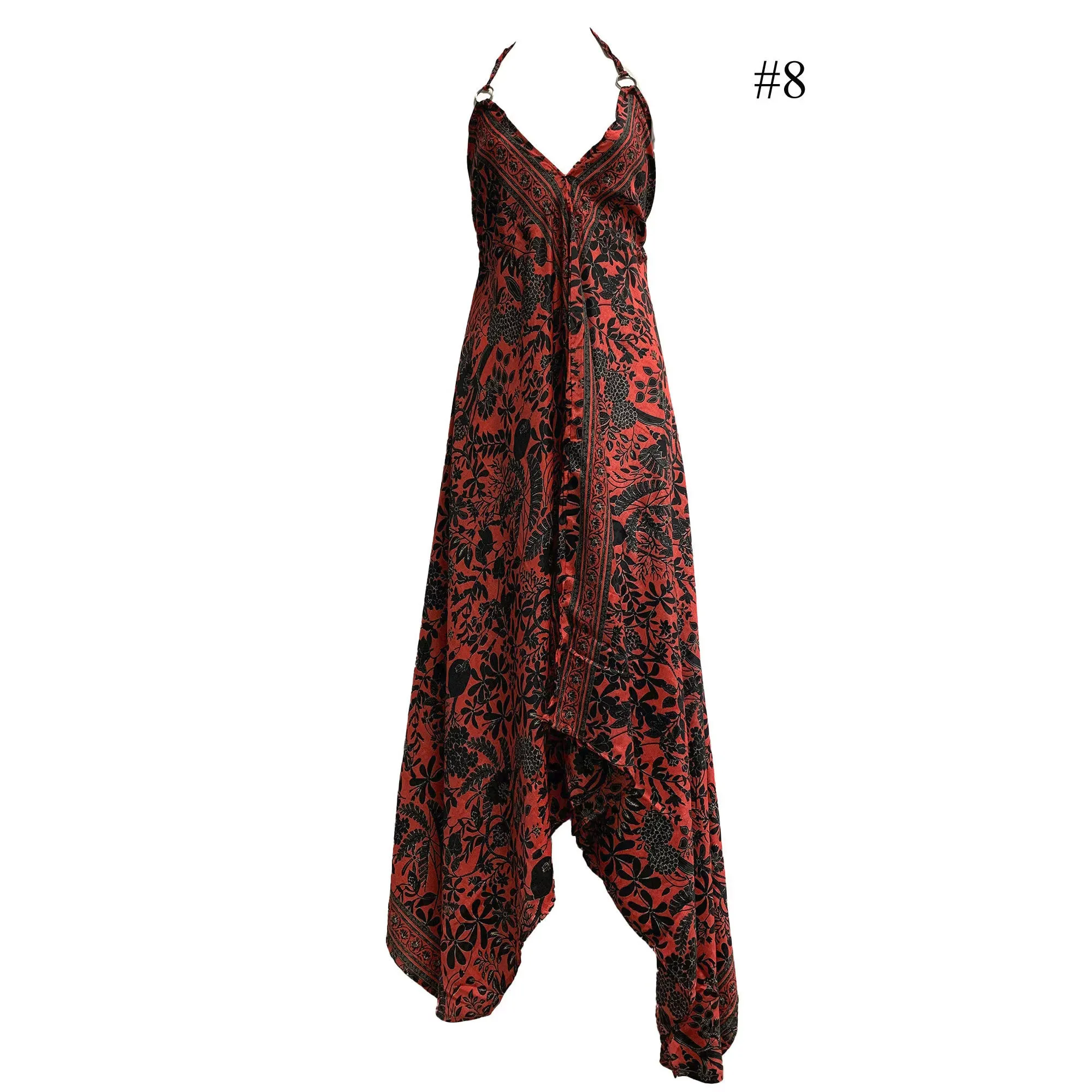Boho Silk Halter Dress Beach Party Goddess Paisely Maxi Dress Niya