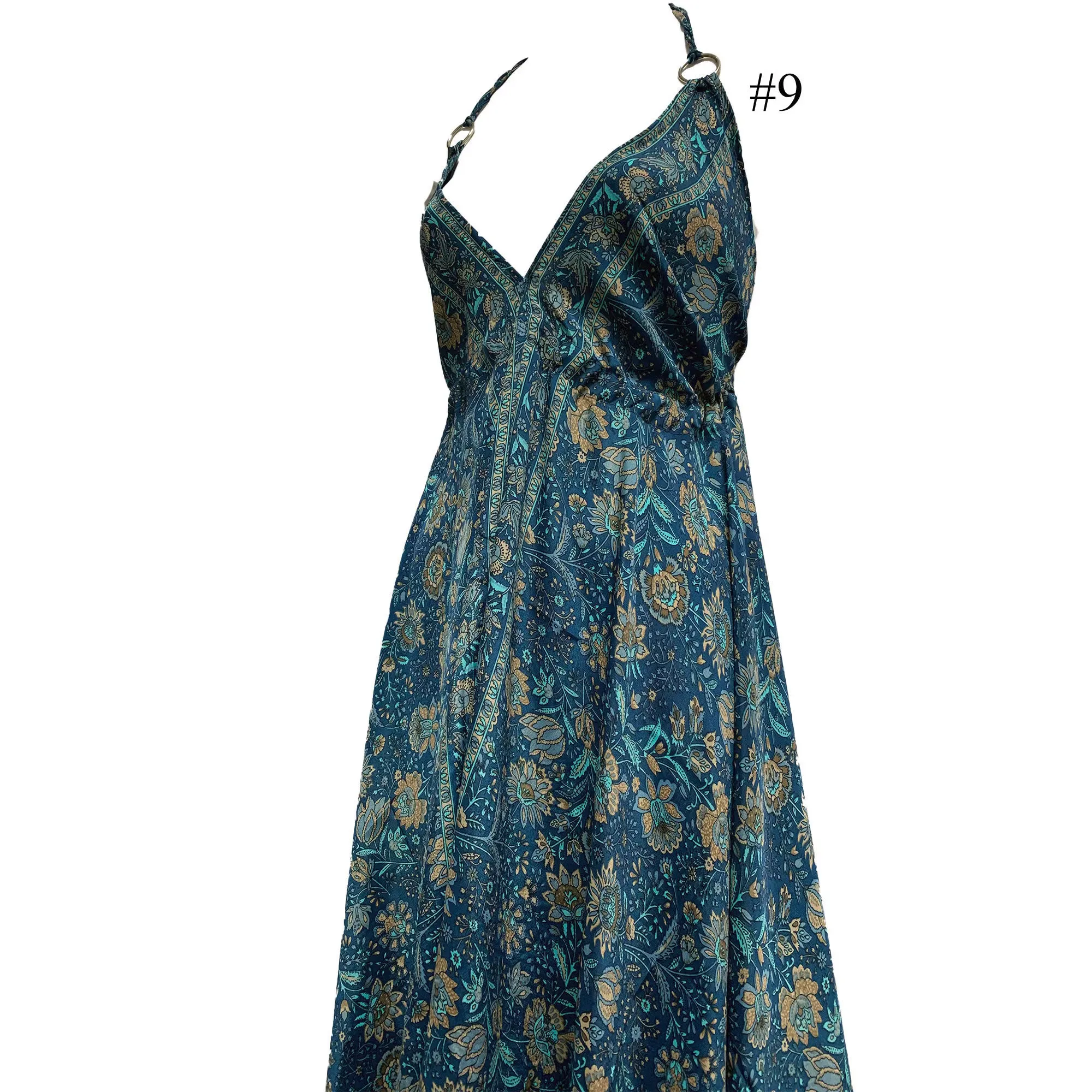 Boho Silk Halter Dress Beach Party Goddess Paisely Maxi Dress Niya