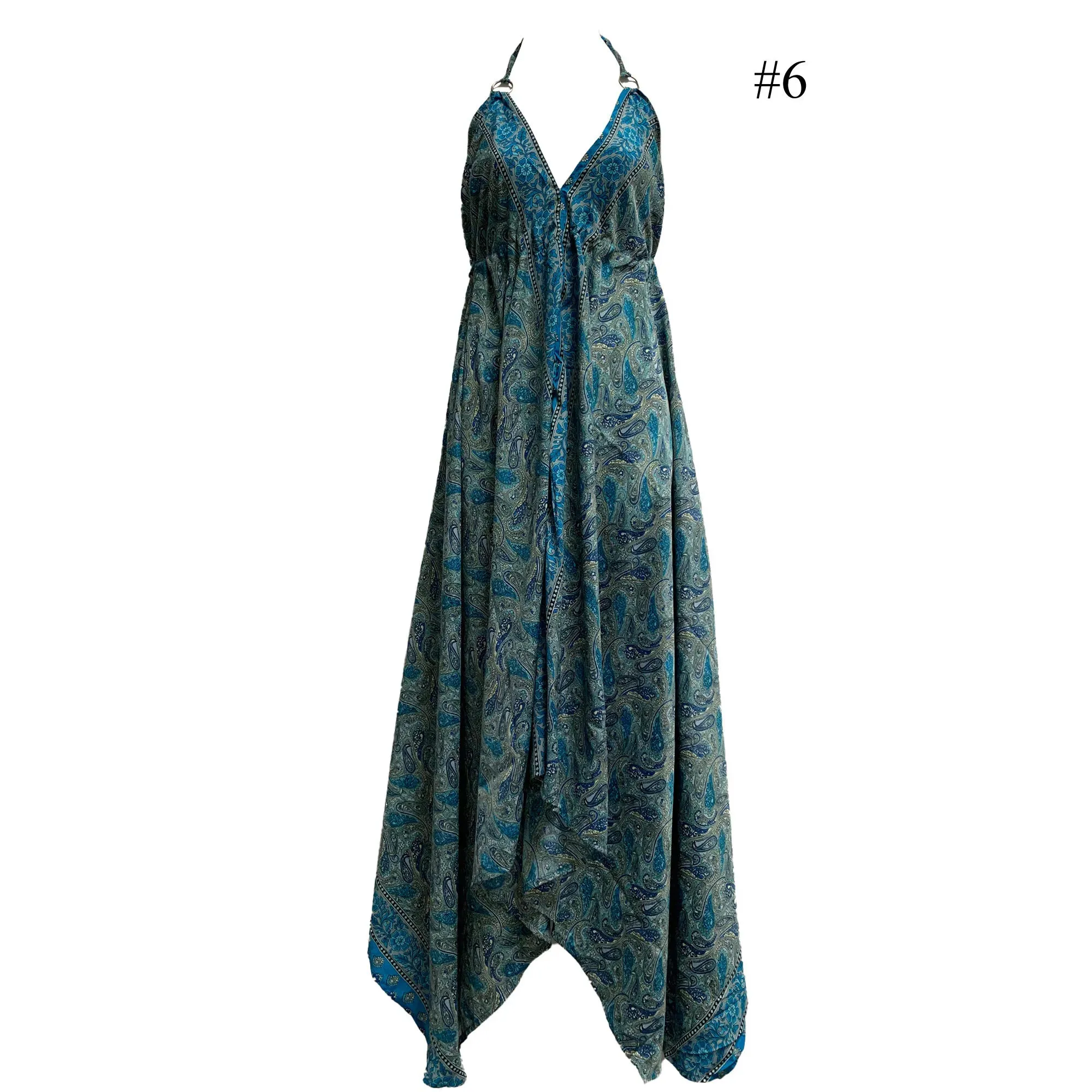 Boho Silk Halter Dress Beach Party Goddess Paisely Maxi Dress Niya