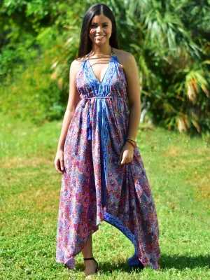 Boho Silk Halter Dress Beach Party Goddess Paisely Maxi Dress Niya