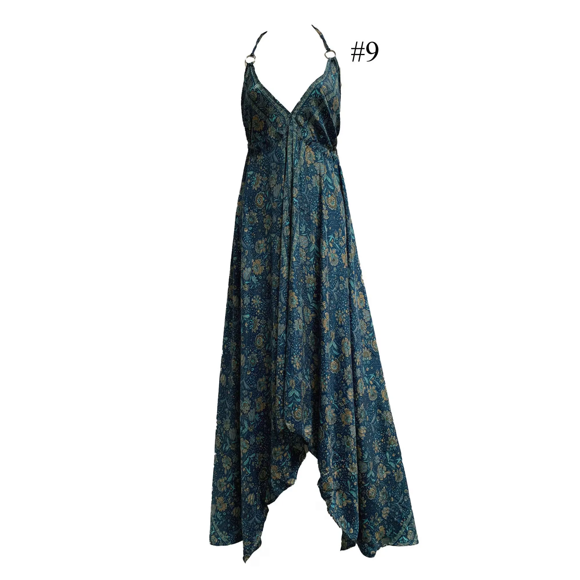 Boho Silk Halter Dress Beach Party Goddess Paisely Maxi Dress Niya