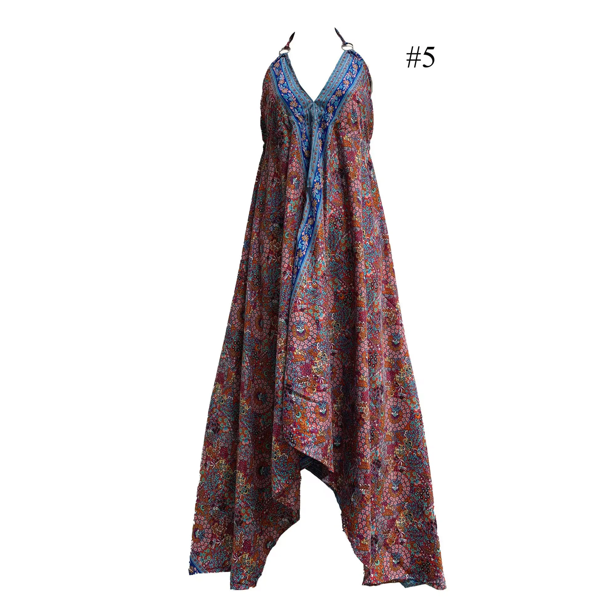 Boho Silk Halter Dress Beach Party Goddess Paisely Maxi Dress Niya