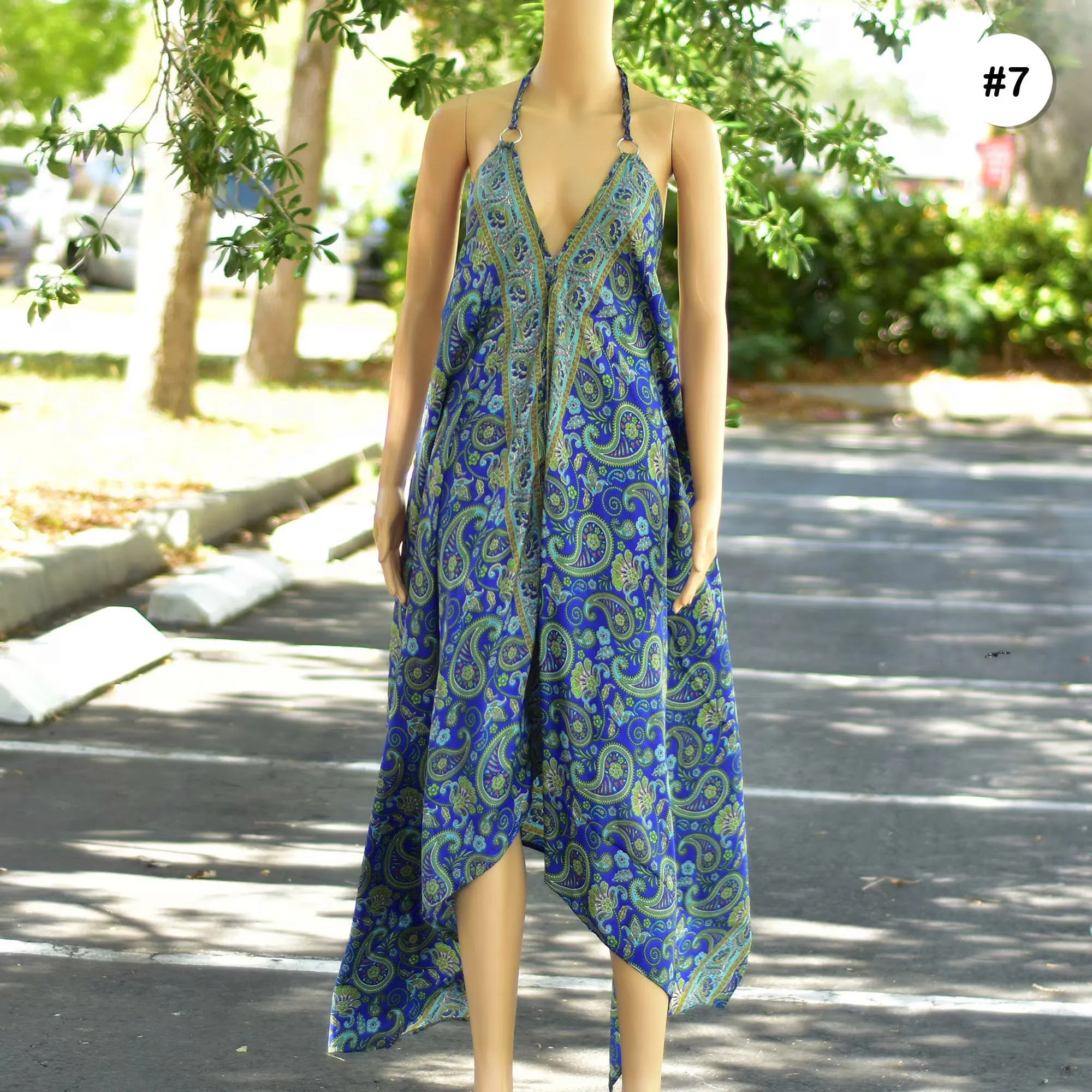 Boho Silk Halter Dress Beach Party Goddess Paisely Maxi Dress Niya