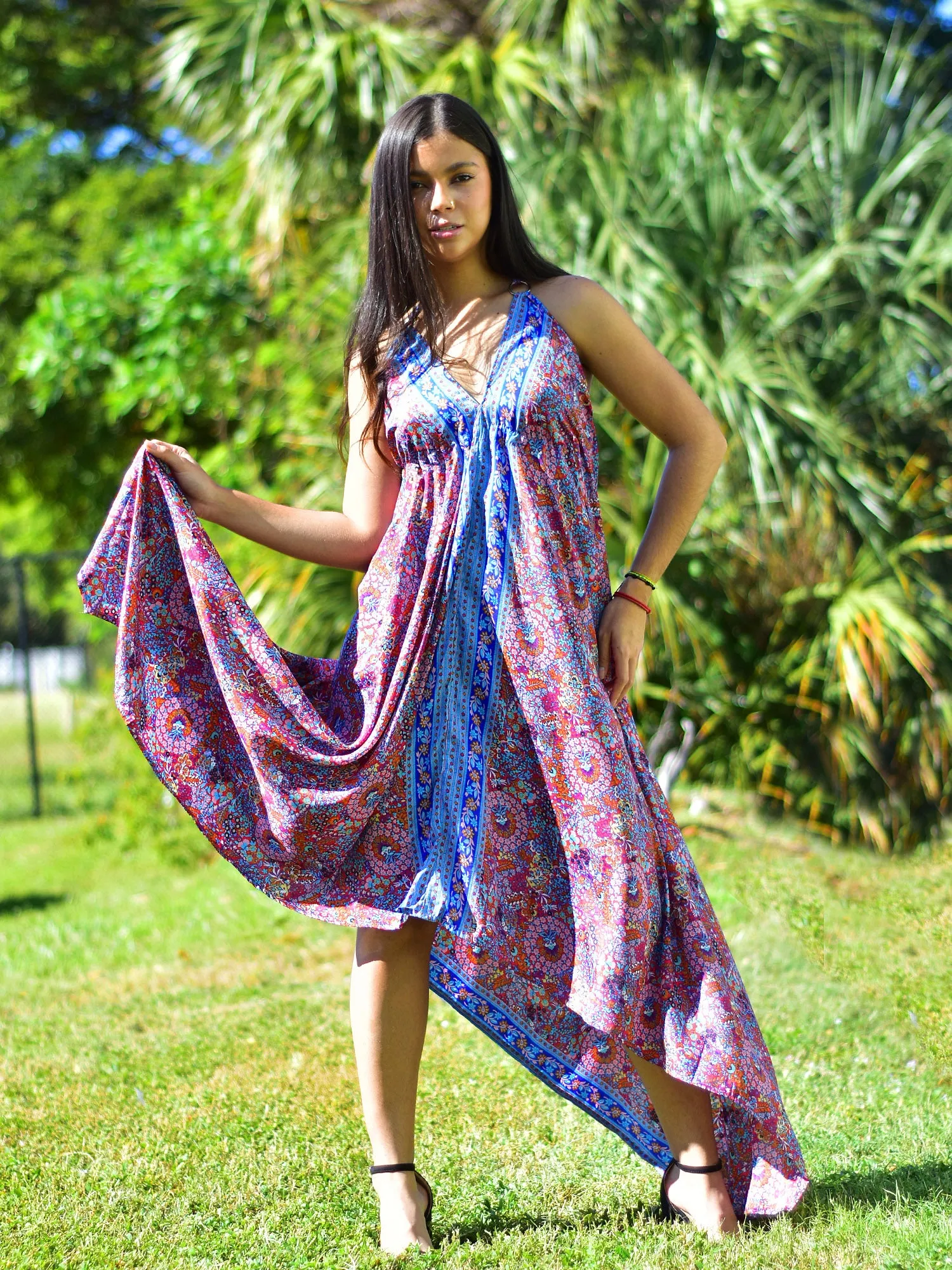 Boho Silk Halter Dress Beach Party Goddess Paisely Maxi Dress Niya