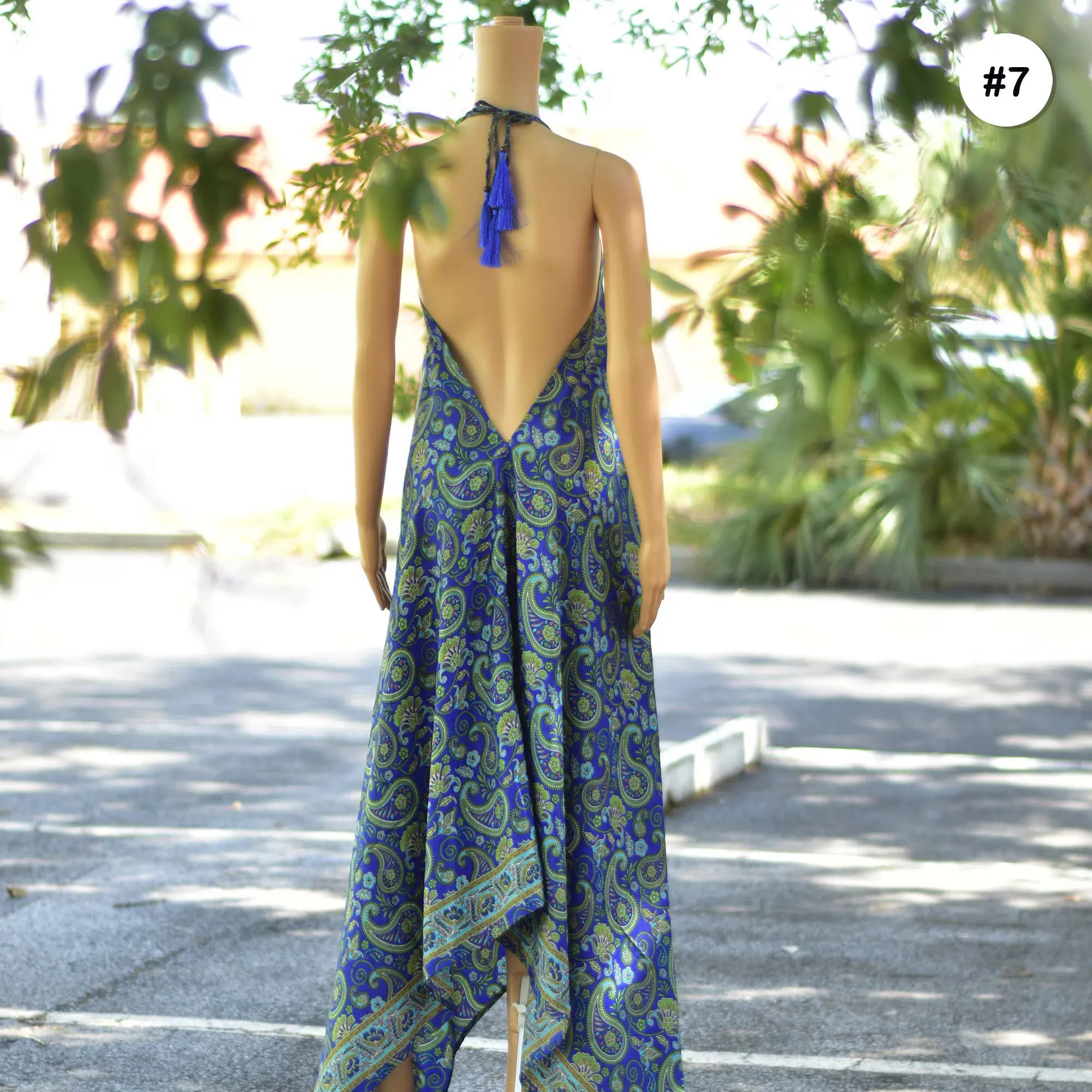 Boho Silk Halter Dress Beach Party Goddess Paisely Maxi Dress Niya