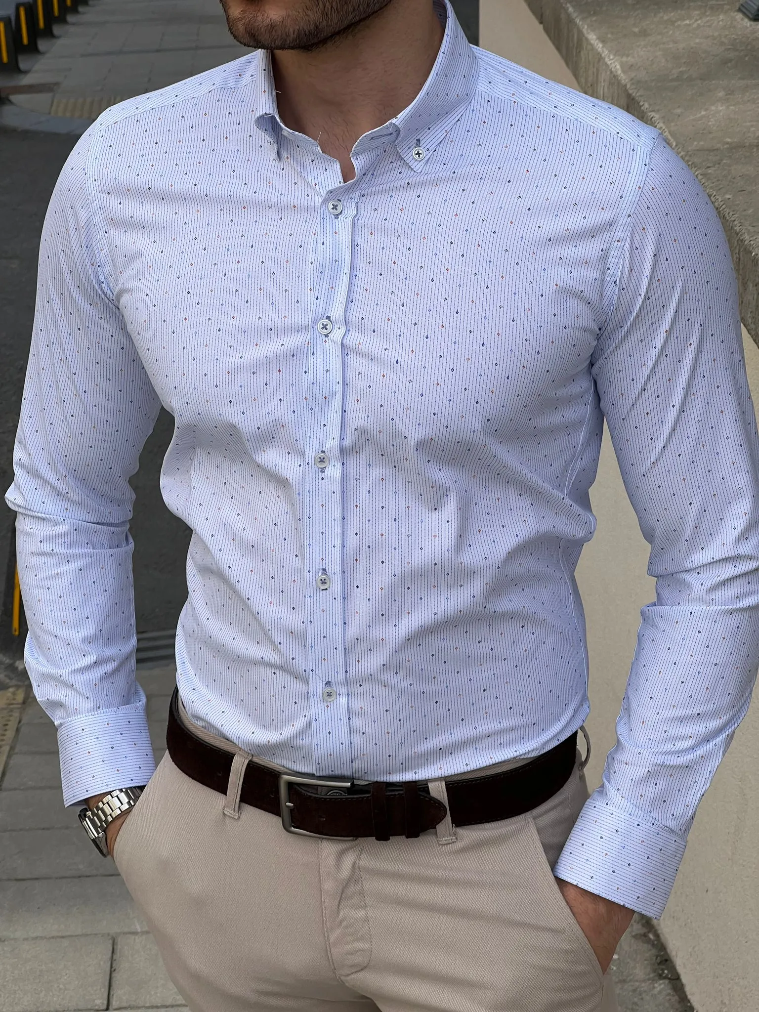 Bojoni Montebello Slim Fit High Quality Patterned Blue Shirt