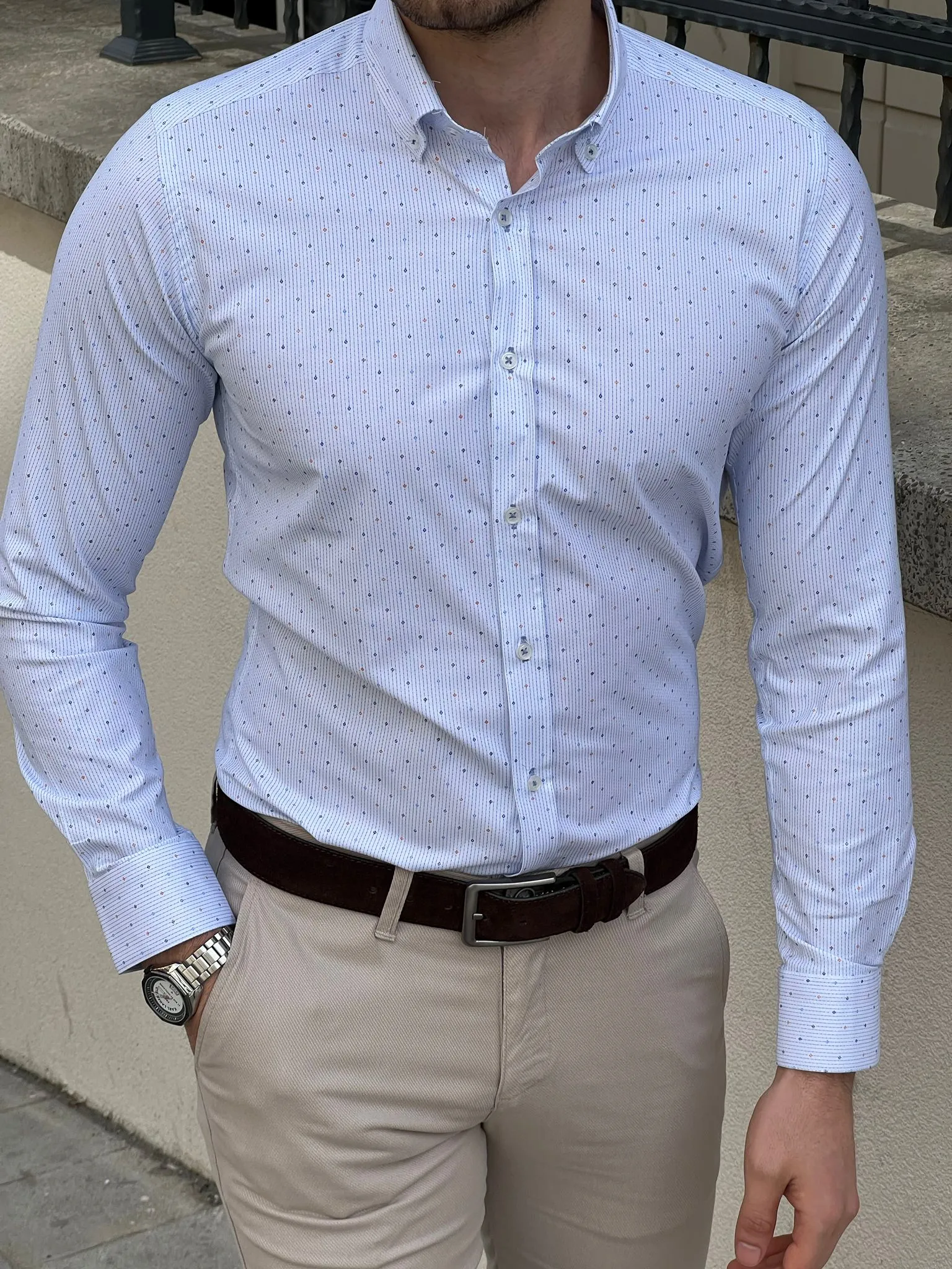Bojoni Montebello Slim Fit High Quality Patterned Blue Shirt