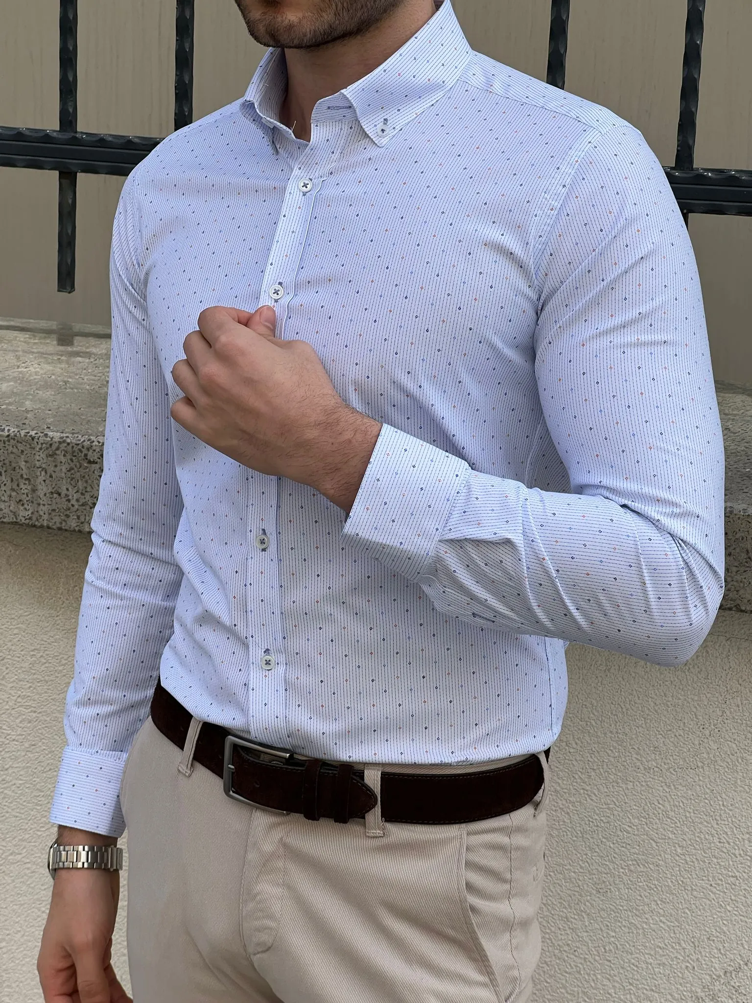 Bojoni Montebello Slim Fit High Quality Patterned Blue Shirt