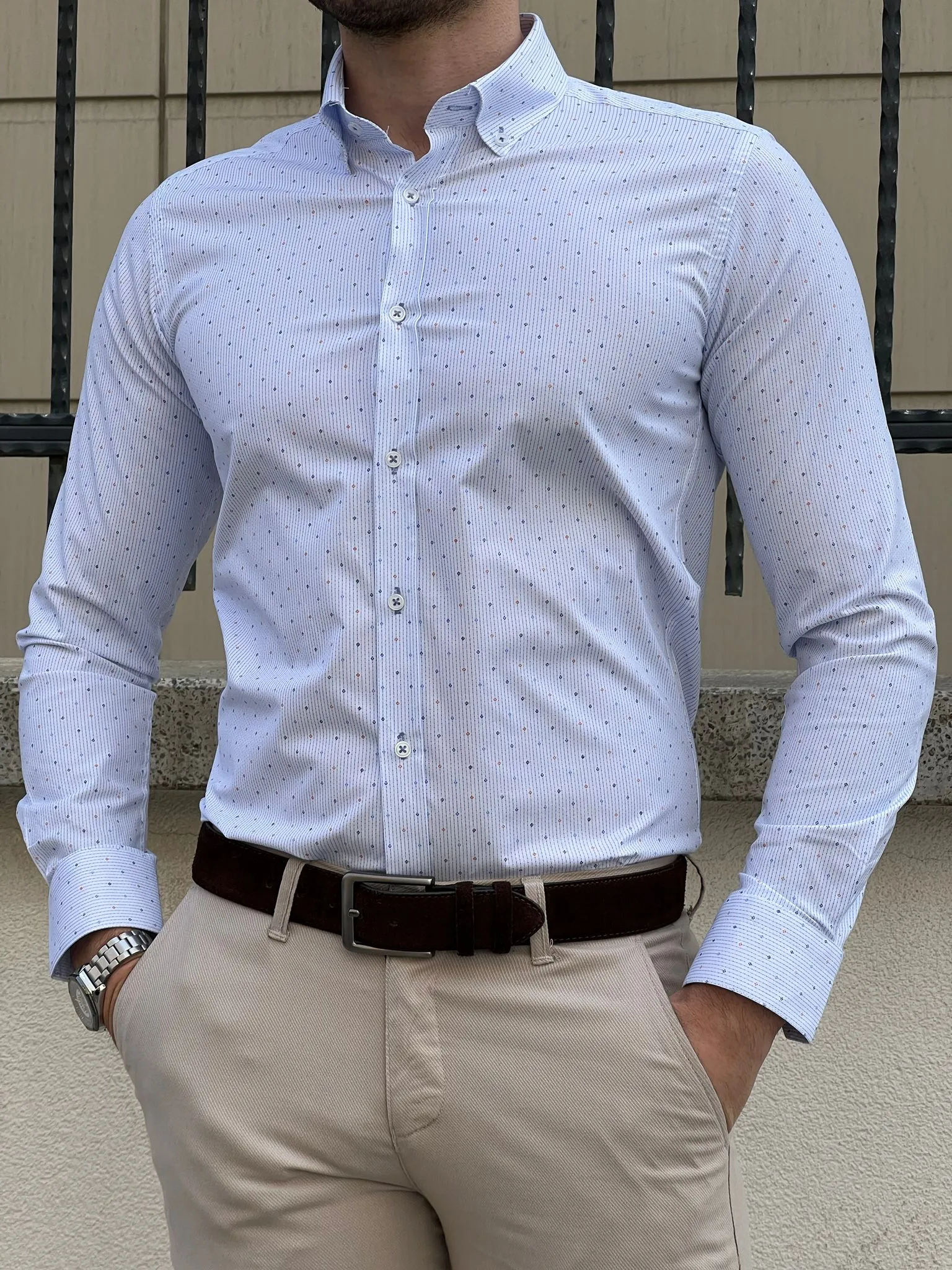 Bojoni Montebello Slim Fit High Quality Patterned Blue Shirt