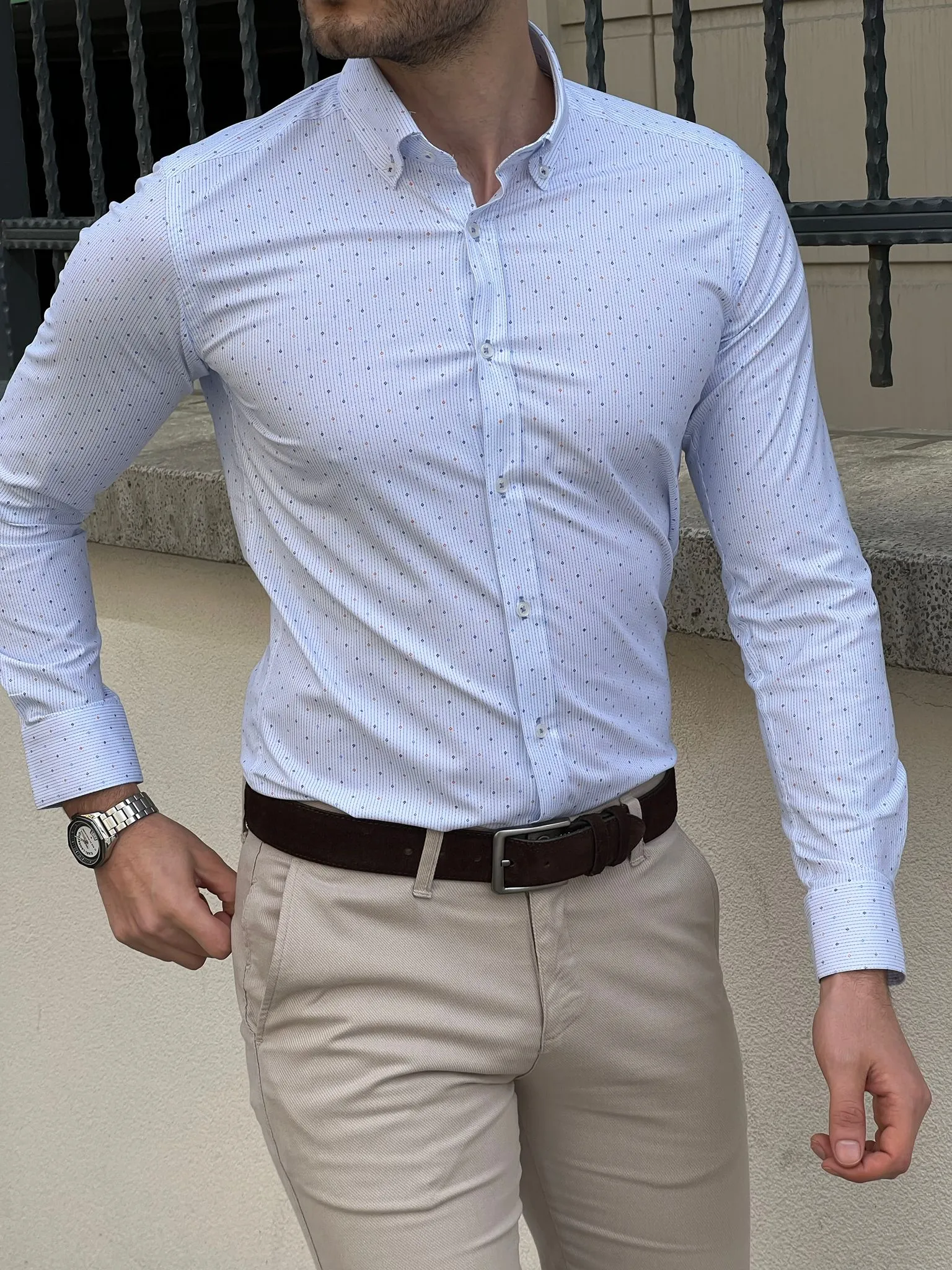 Bojoni Montebello Slim Fit High Quality Patterned Blue Shirt