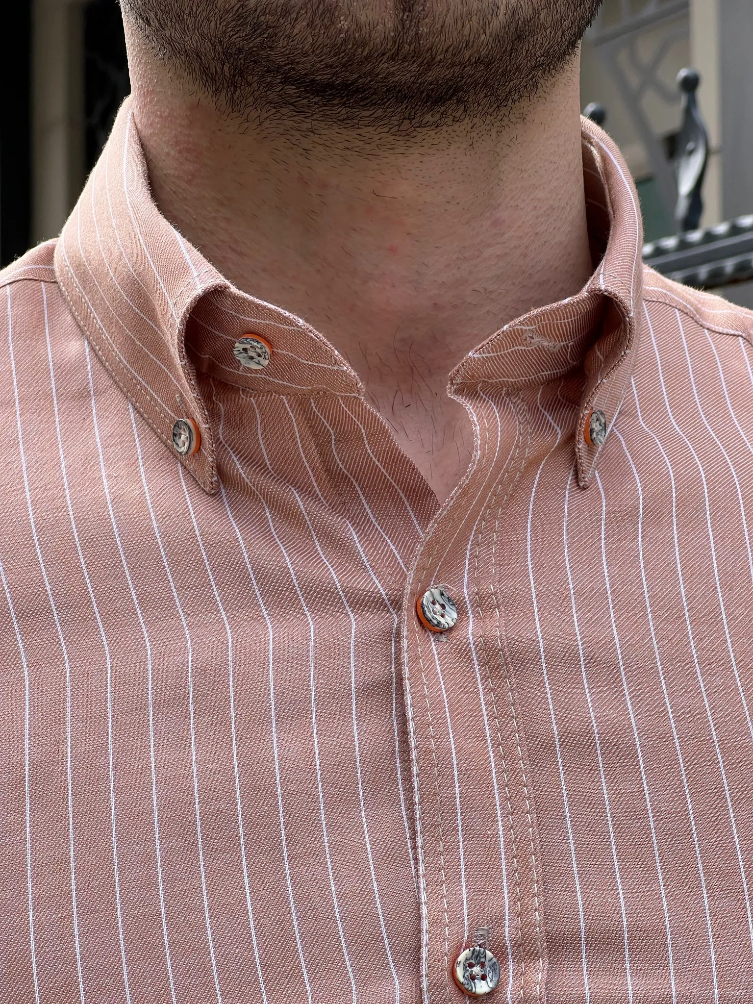 Bojoni Montebello Slim Fit High Quality Striped Salmon Shirt