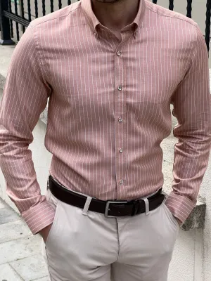 Bojoni Montebello Slim Fit High Quality Striped Salmon Shirt