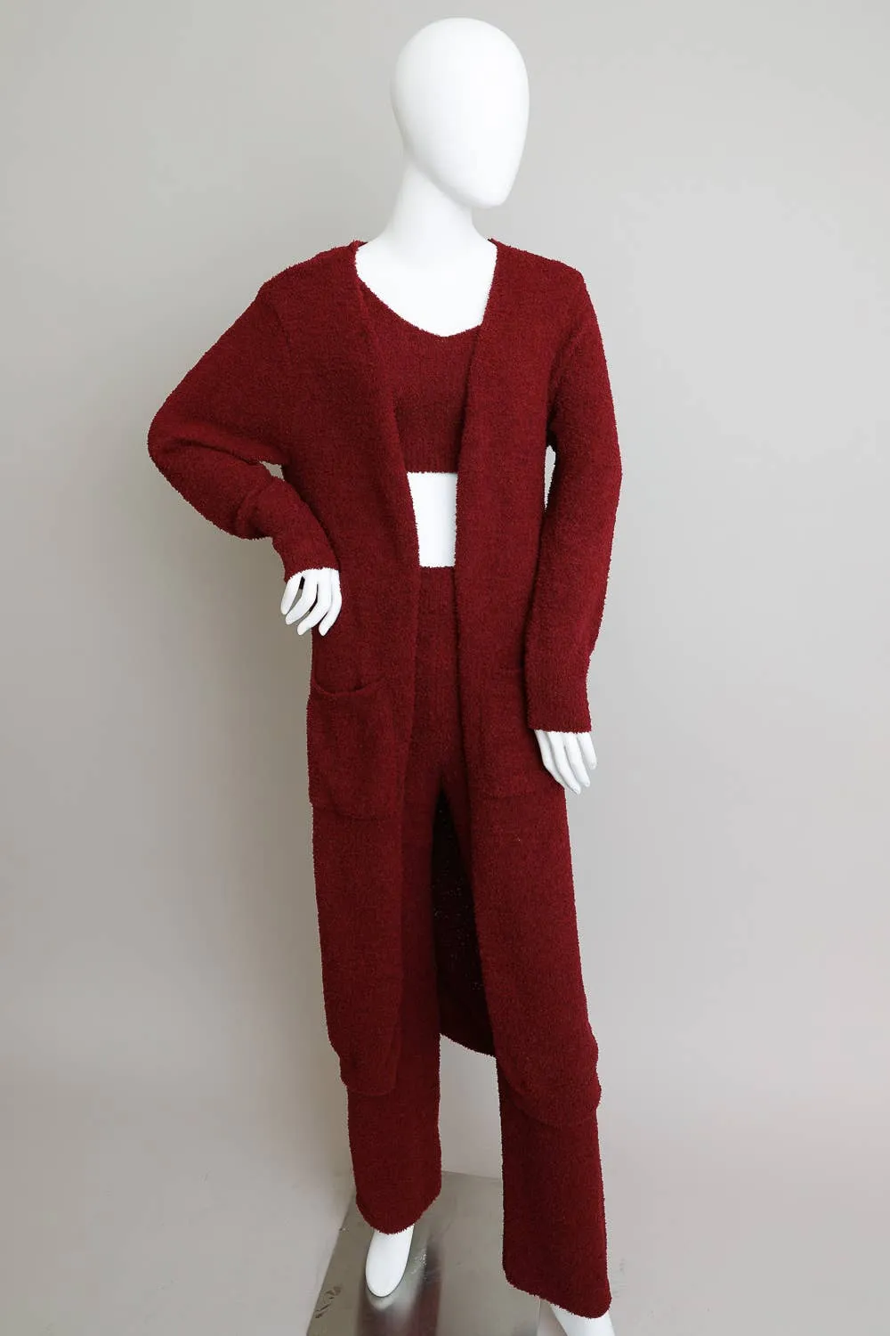 Boucle Cozy Longline Cardigan w/ Pockets: Cream