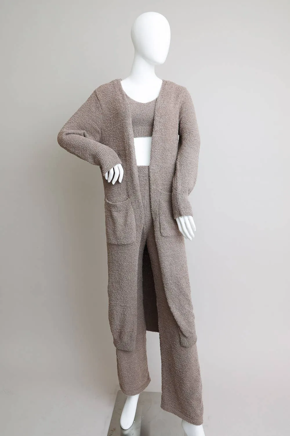 Boucle Cozy Longline Cardigan w/ Pockets: Cream