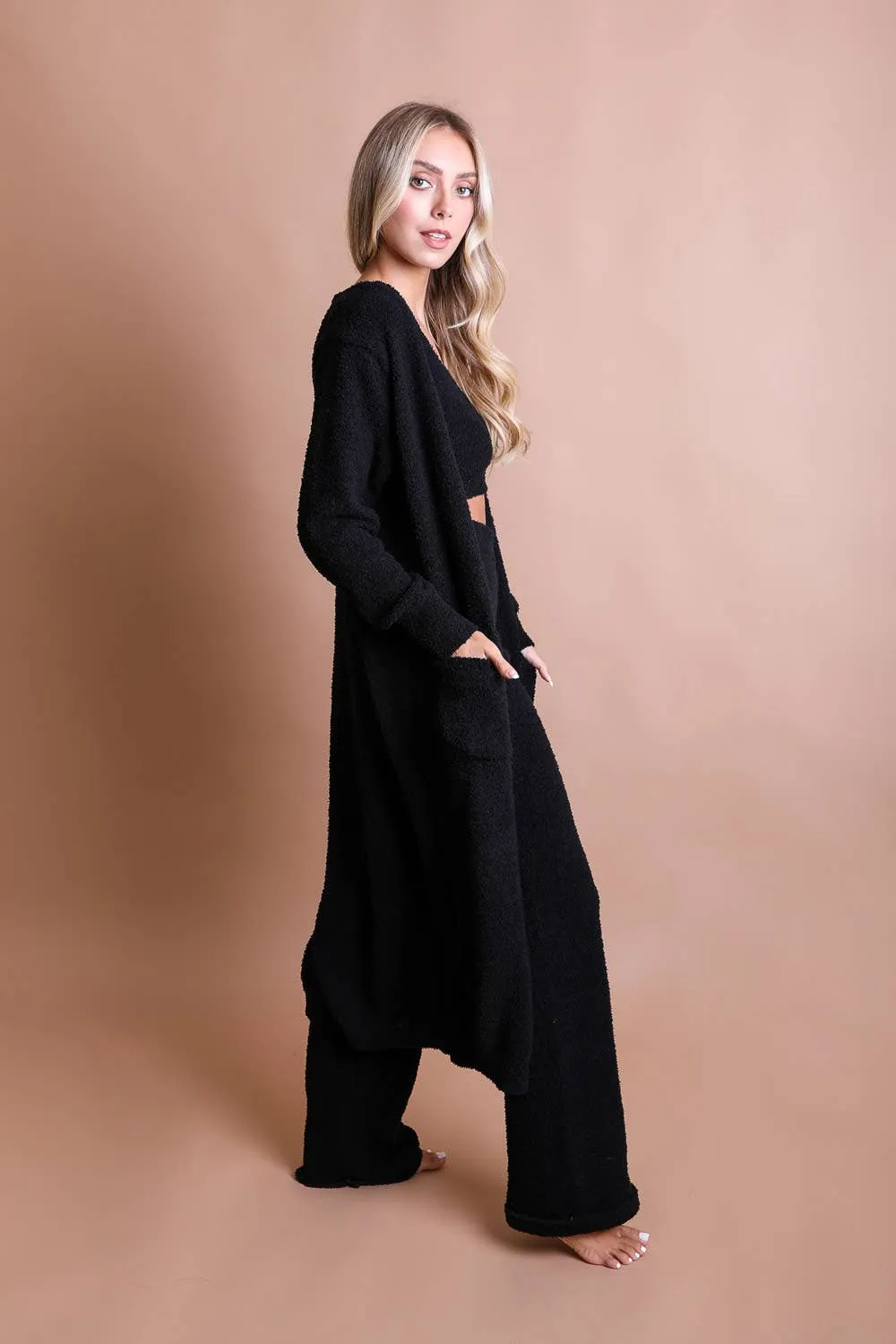 Boucle Cozy Longline Cardigan w/ Pockets: Cream