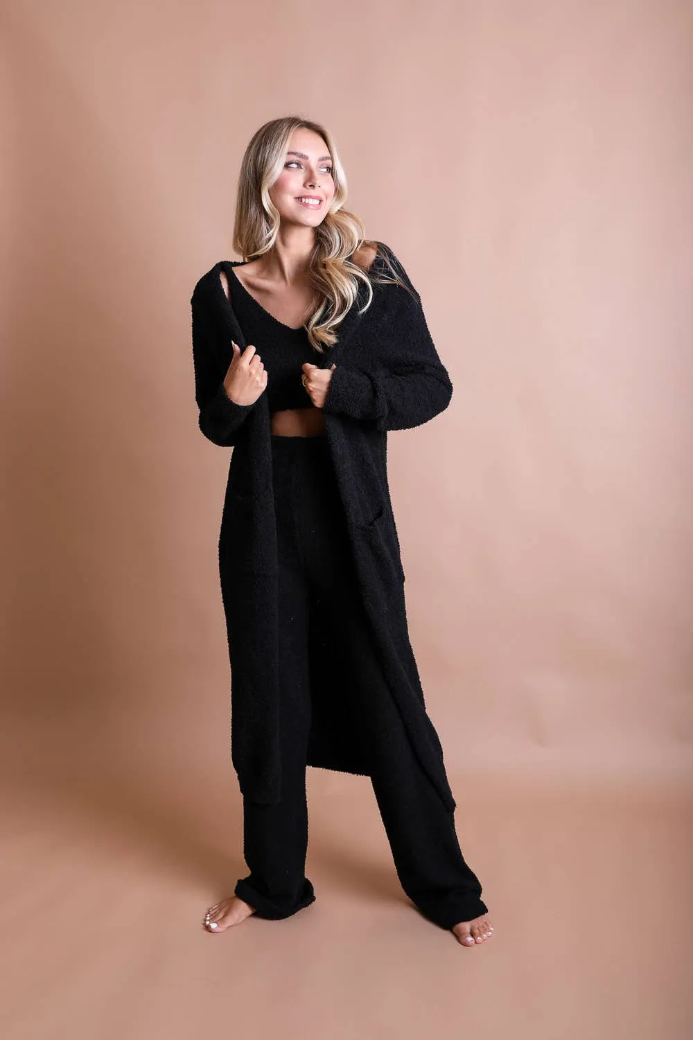 Boucle Cozy Longline Cardigan w/ Pockets: Cream
