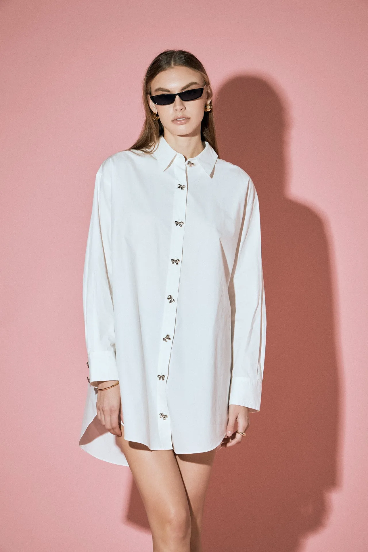 Bow Embellishment Shirt Mini Dress