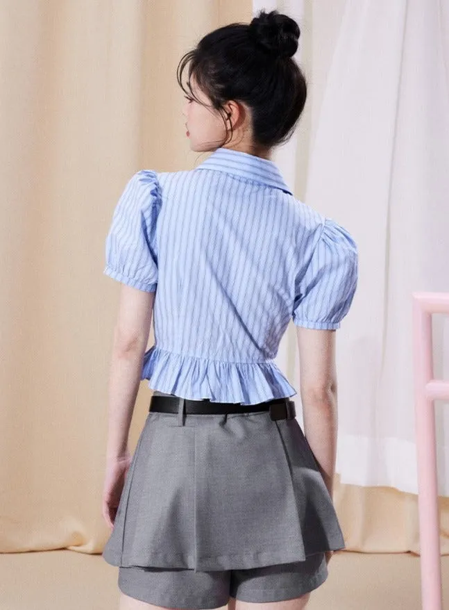 Bow shirt pleated skirt set