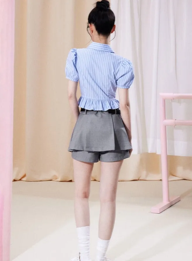 Bow shirt pleated skirt set