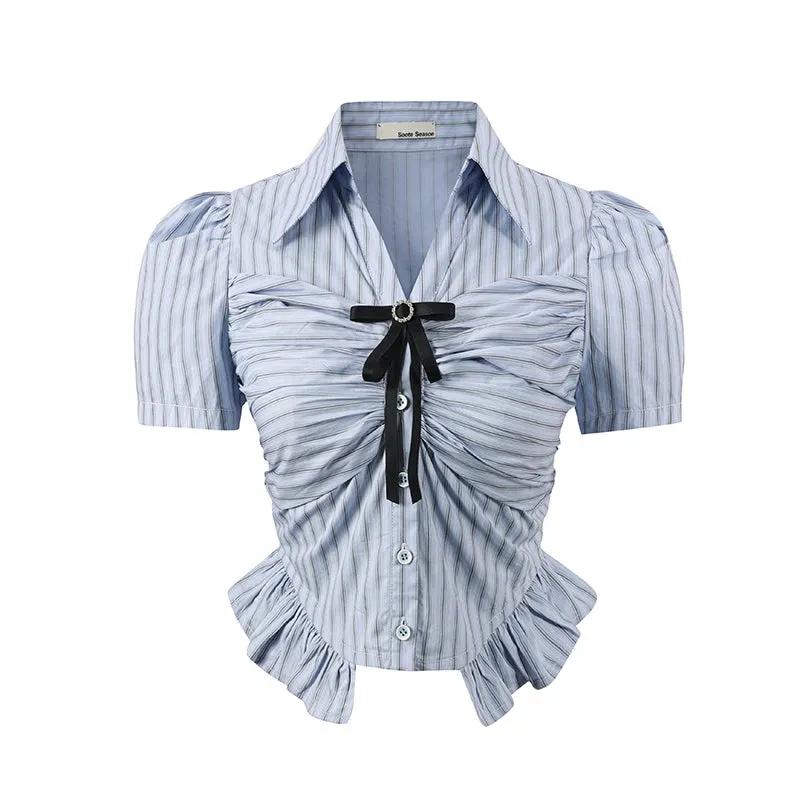 Bow shirt pleated skirt set