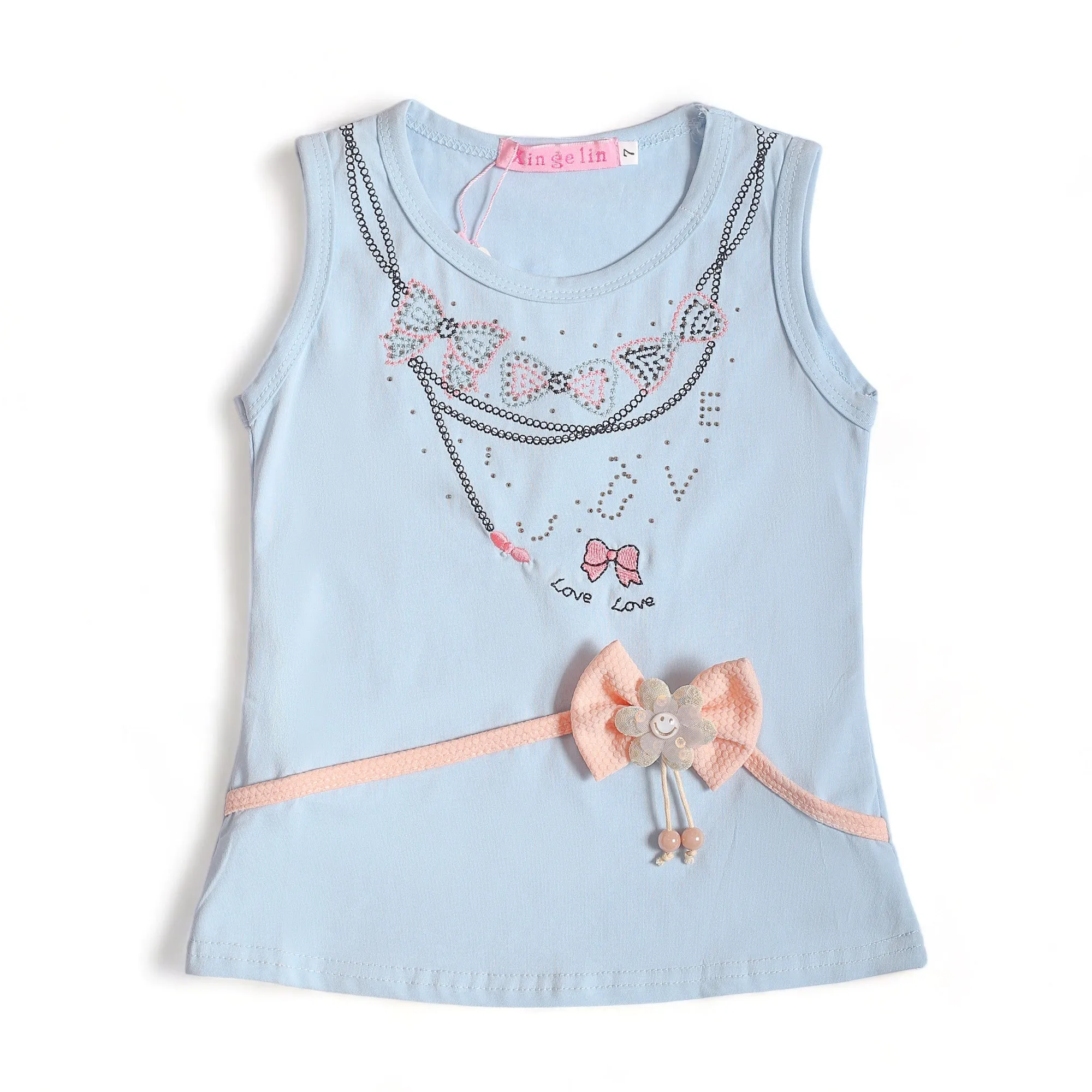 BOW STYLE LOVE SLEEVE LESS SHIRT