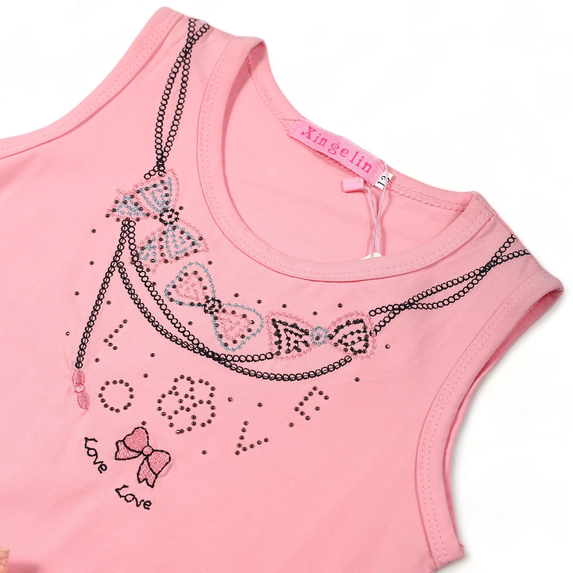 BOW STYLE LOVE SLEEVE LESS SHIRT
