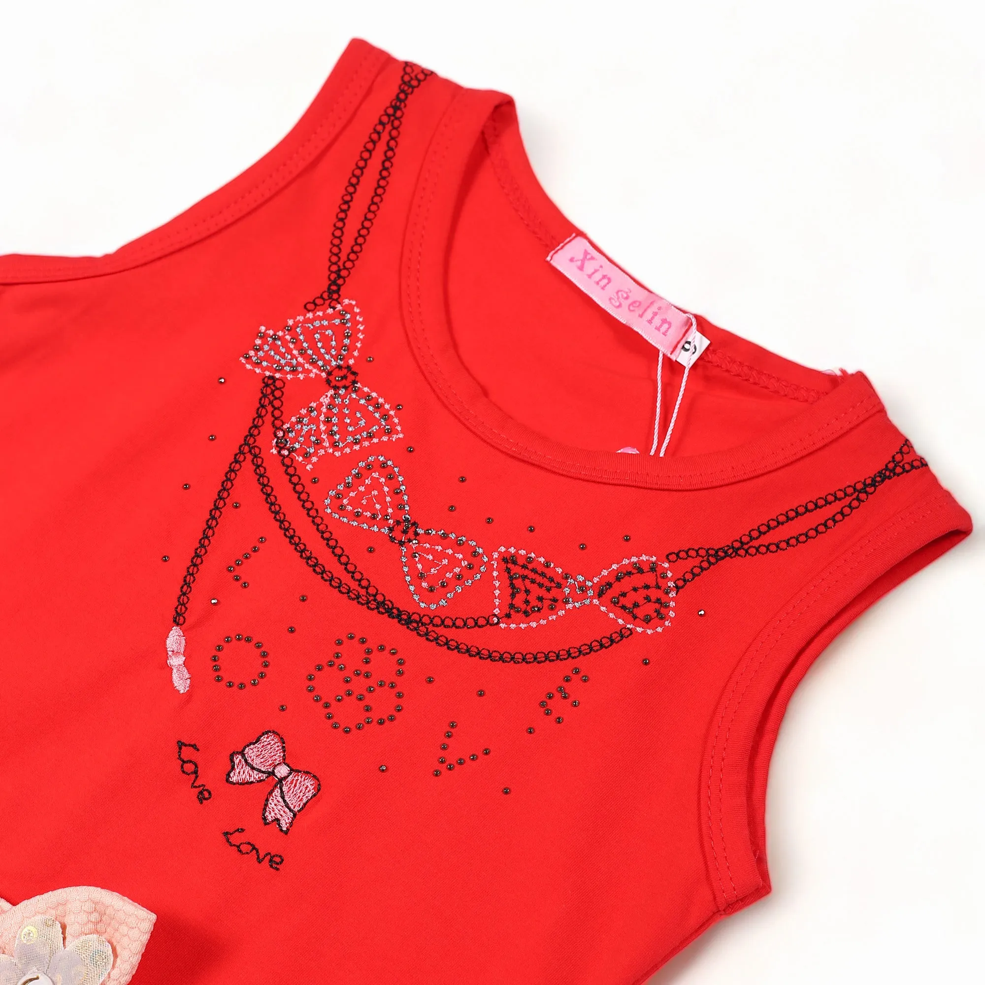 BOW STYLE LOVE SLEEVE LESS SHIRT