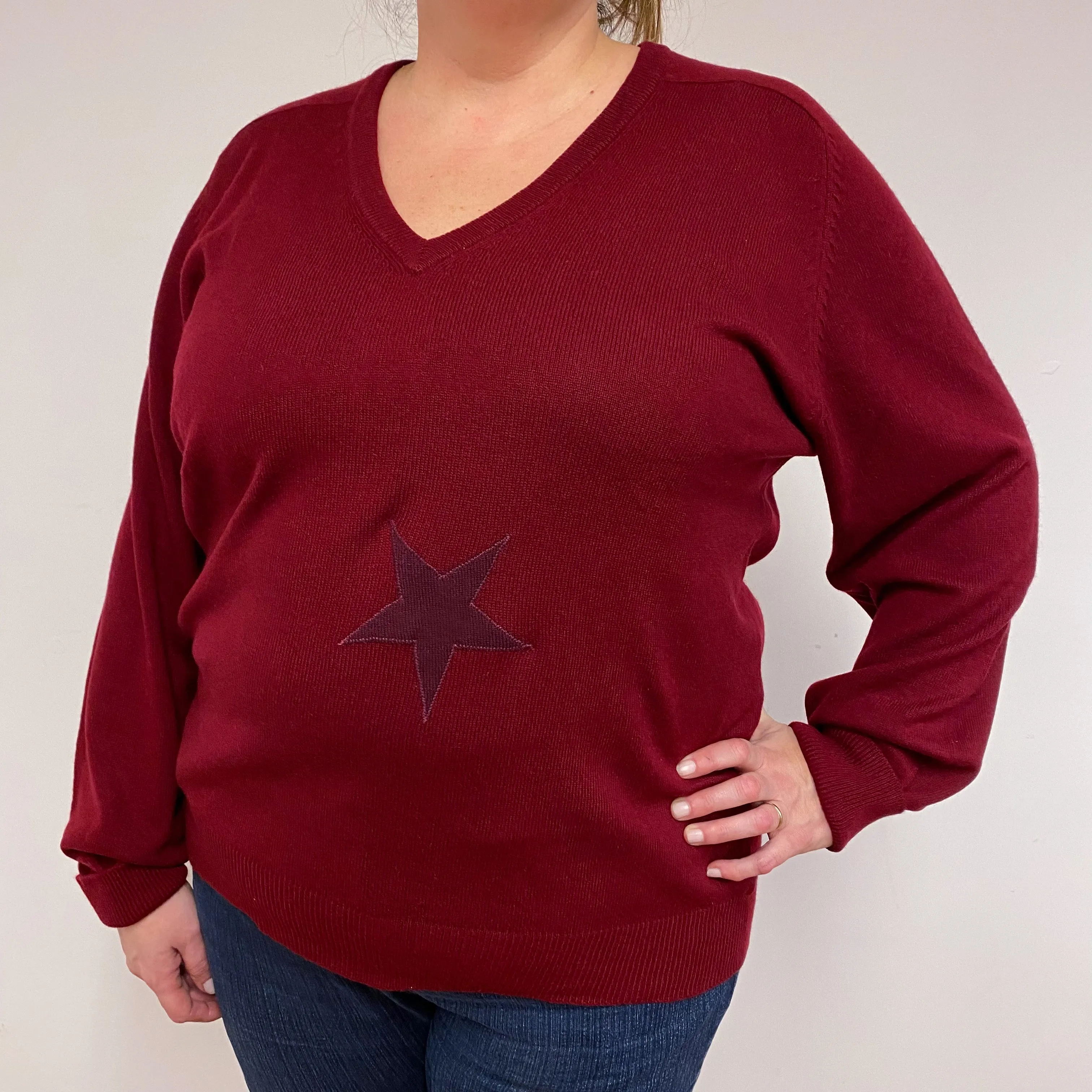 Boyfriend Claret Star V Neck Jumper Extra Large