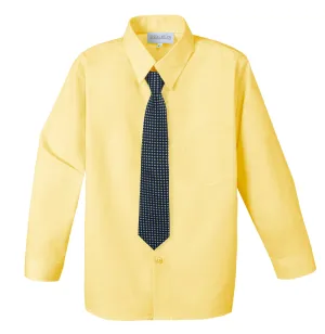 Boys' Yellow Cotton Blend Dress Shirt and Tie Set (Color 08)