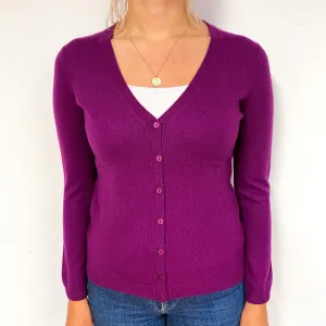 Bright Plum Purple Cashmere V-Neck Cardigan Small/Petite