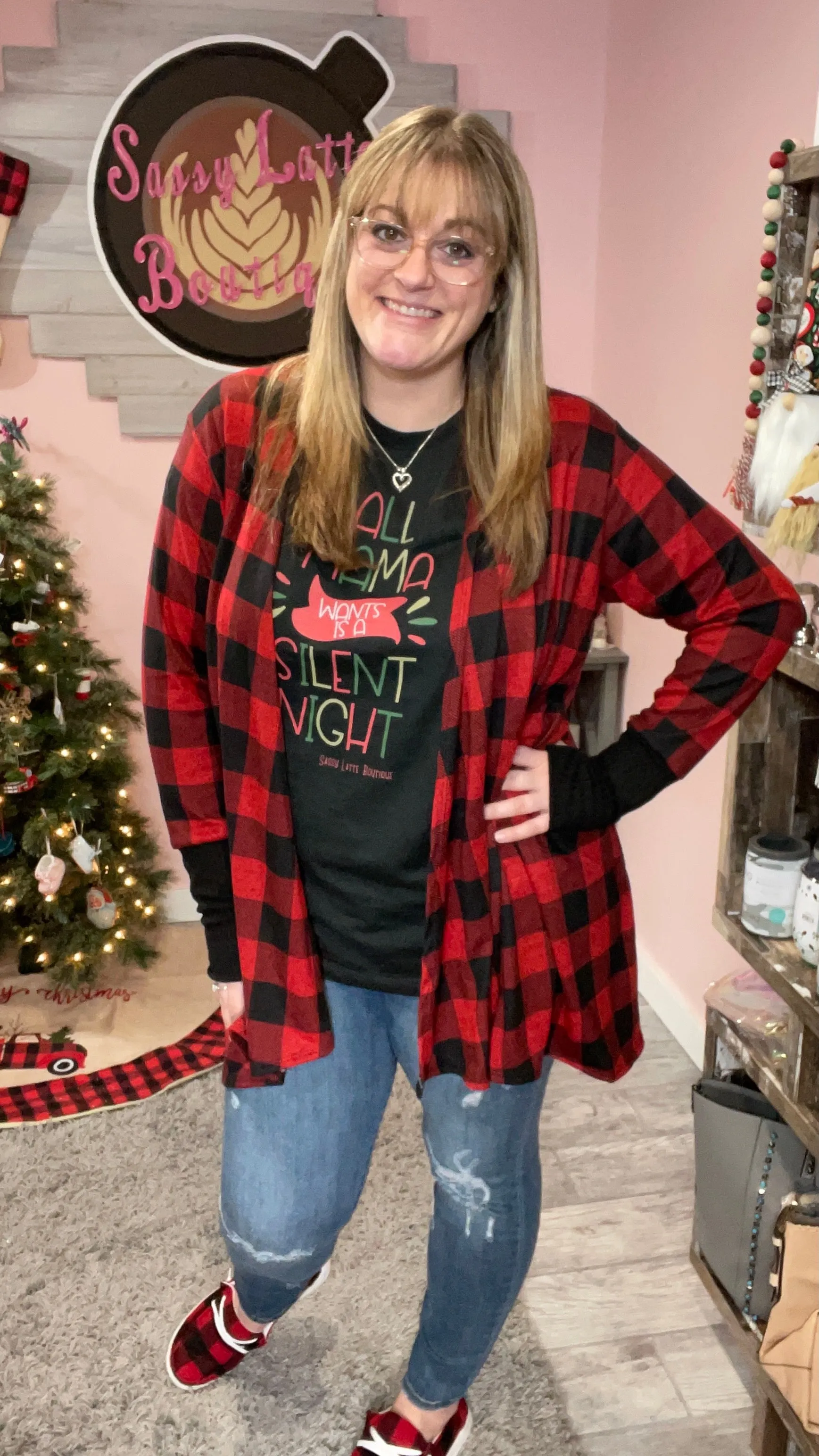 Buffalo Plaid Drape Front Cardigan
