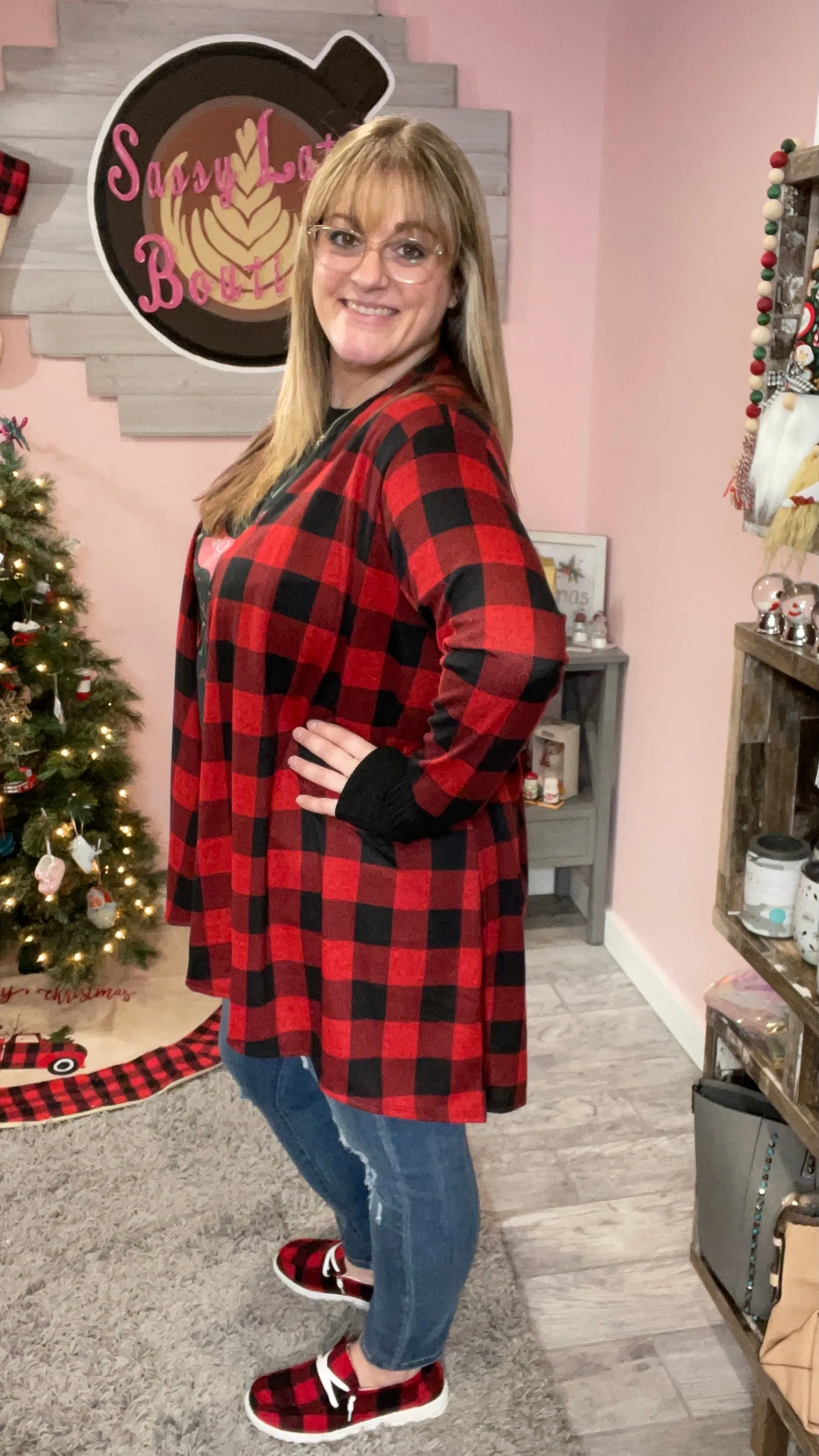 Buffalo Plaid Drape Front Cardigan