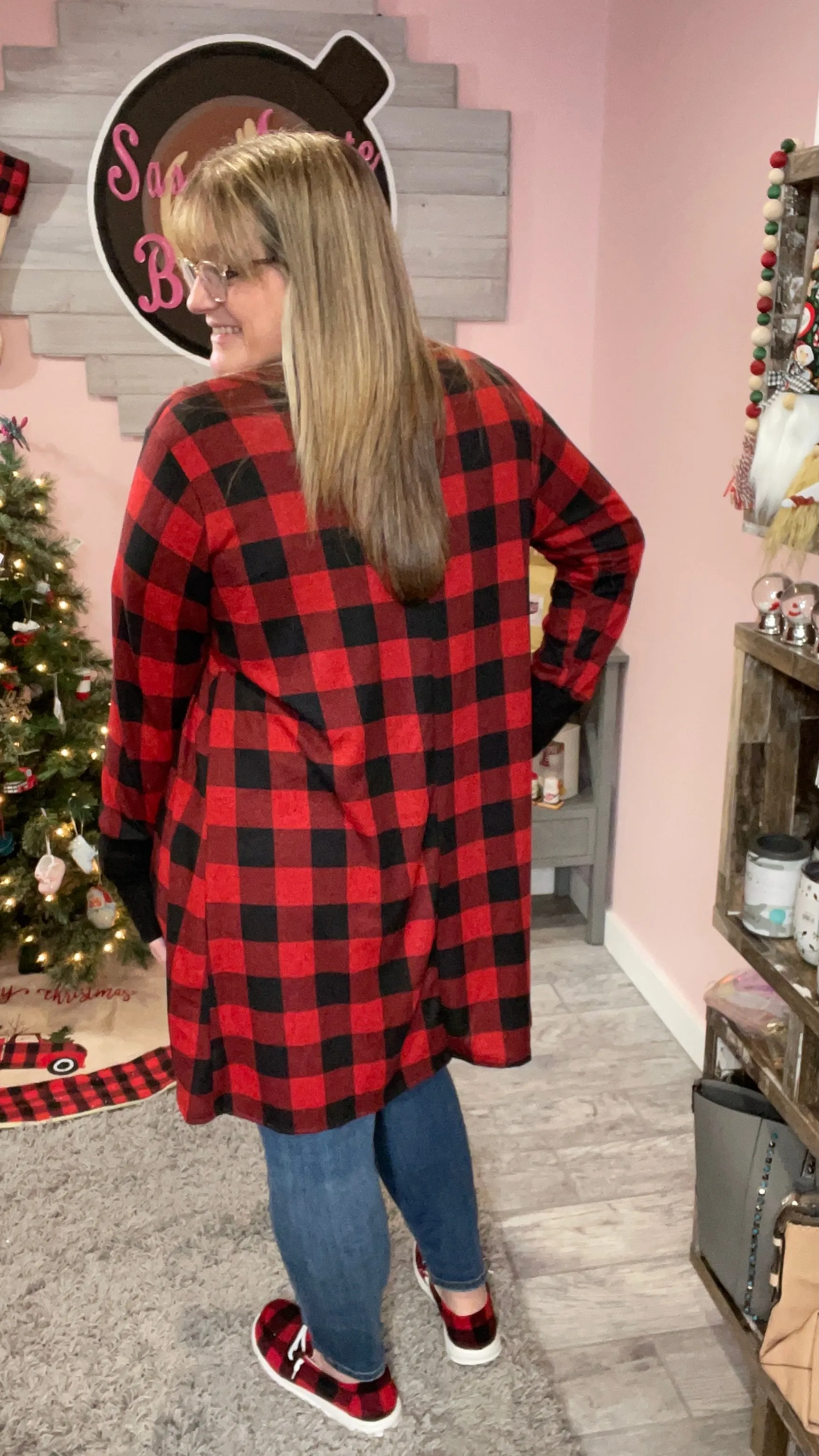Buffalo Plaid Drape Front Cardigan