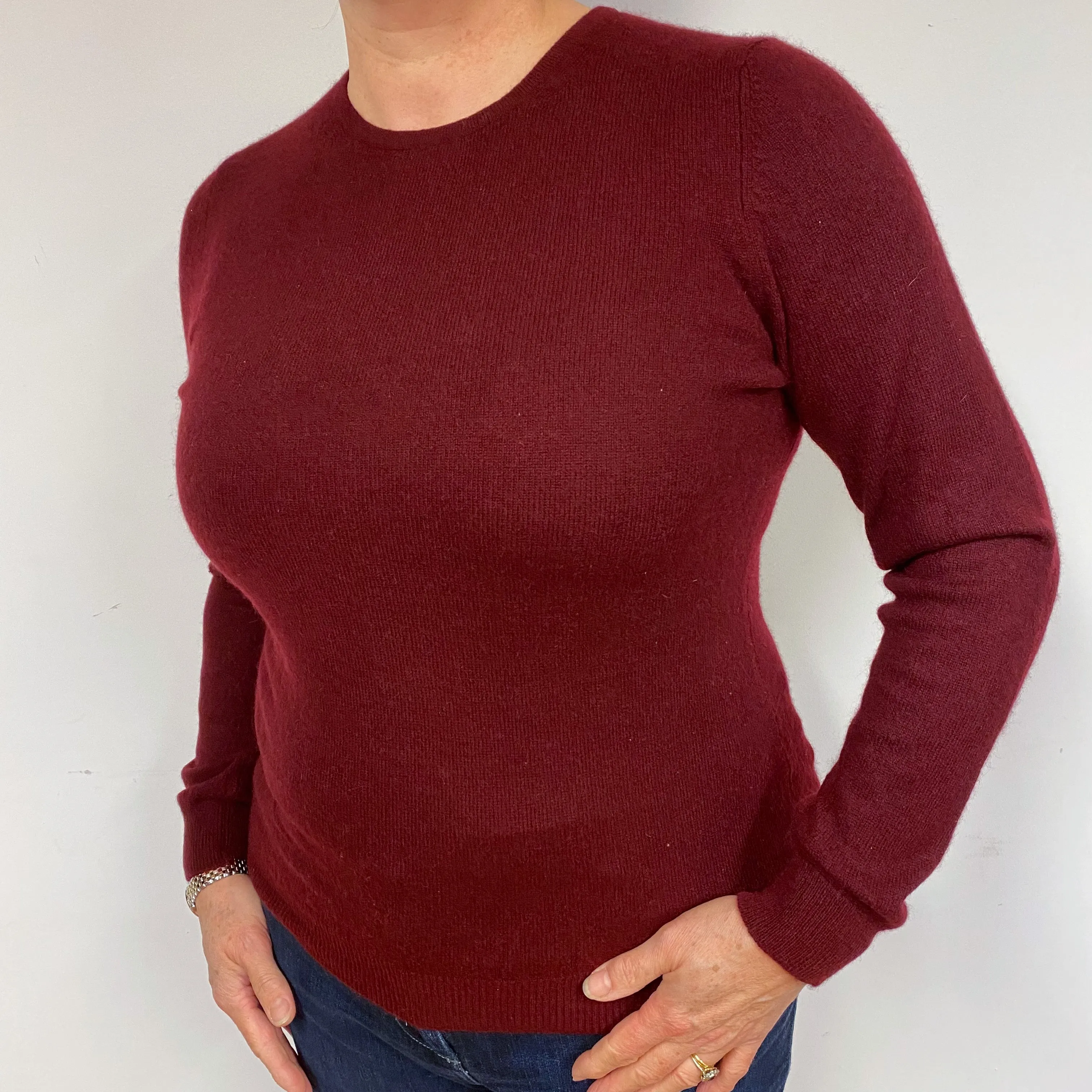 Burgundy Red Cashmere Crew Neck Jumper Large