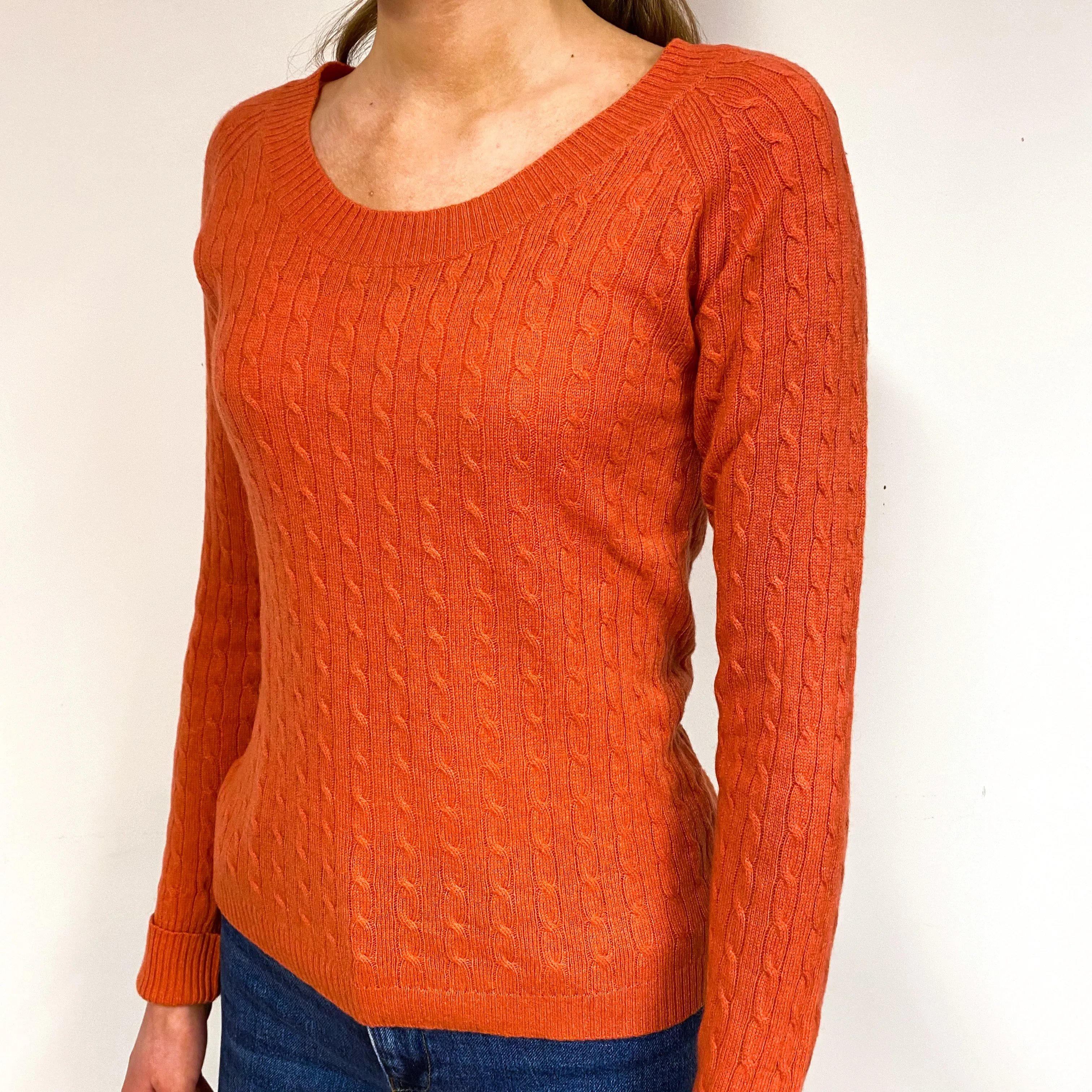 Burnt Orange Cable Cashmere Scoop Neck Jumper Extra Small