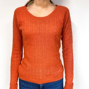 Burnt Orange Cable Cashmere Scoop Neck Jumper Extra Small