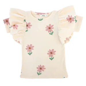 Butterfly Short Sleeve Cotton Tee - Picking Daisies - Cashew