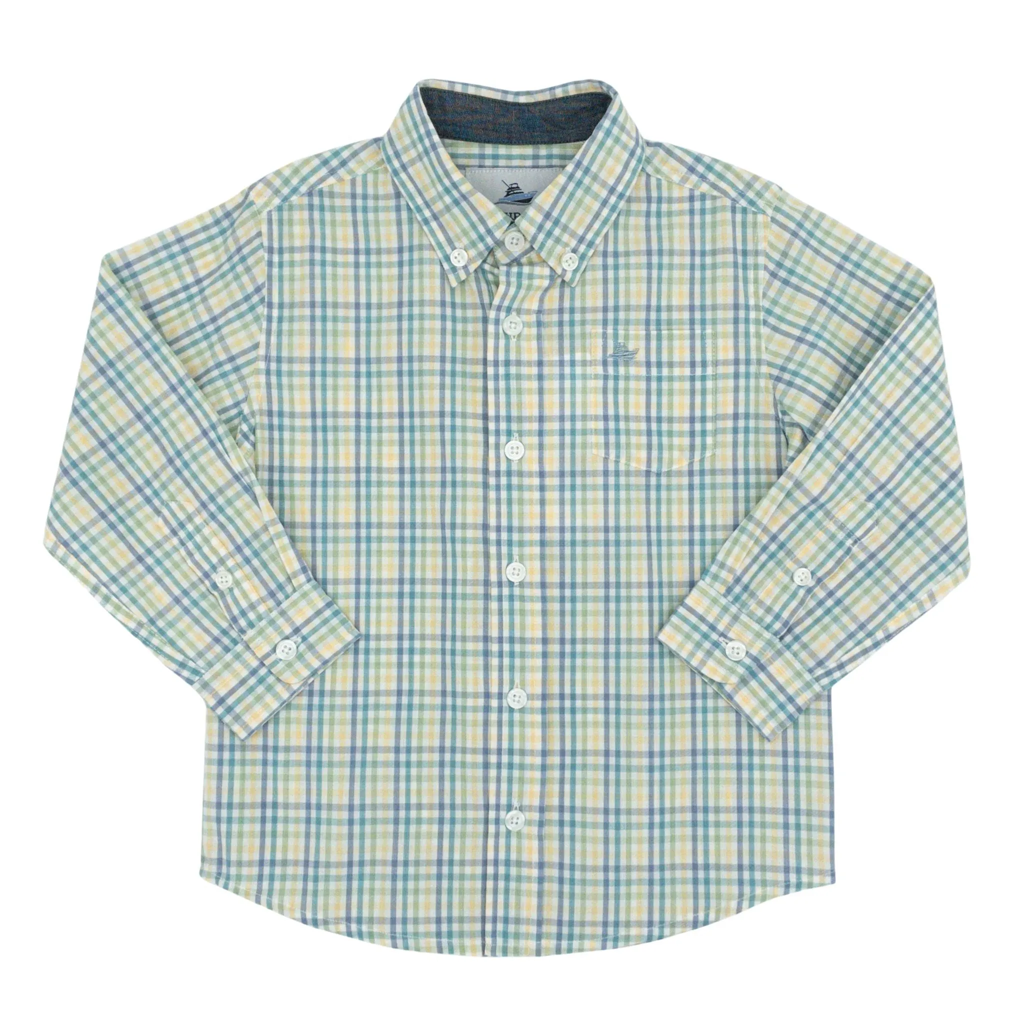 Button-down Dress Shirt - Green & Turquoise Plaid