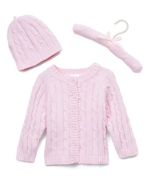 Cable Knit Baby's Cardigan with Beanie