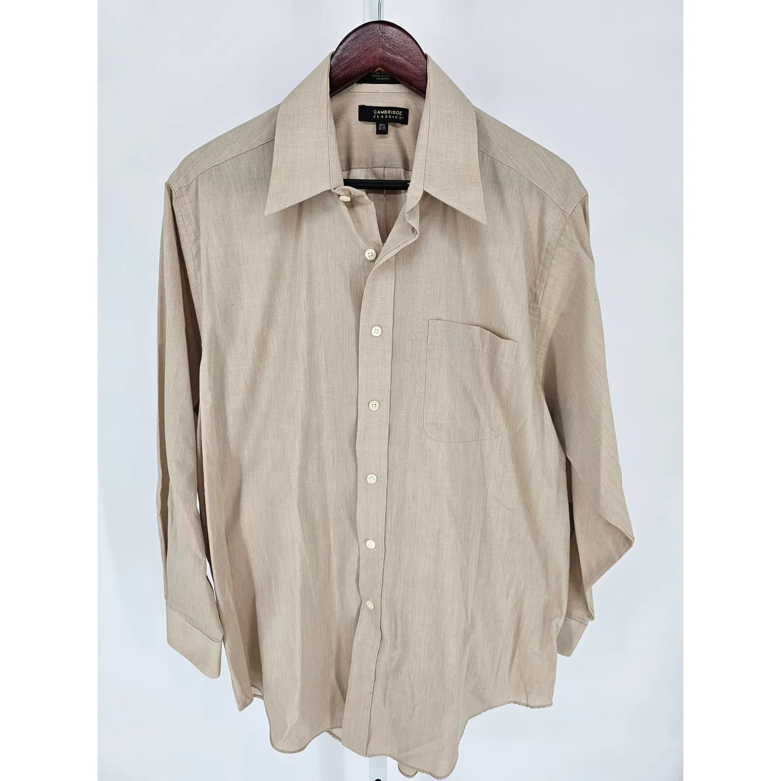 Cambridge Classics Mens Sz 16 1/2 32/33 Long sleeve Dress Shirt Solid Beige
