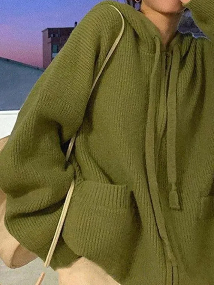 Cardigan en tricot à capuche zippé oversize