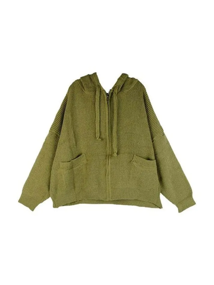 Cardigan en tricot à capuche zippé oversize