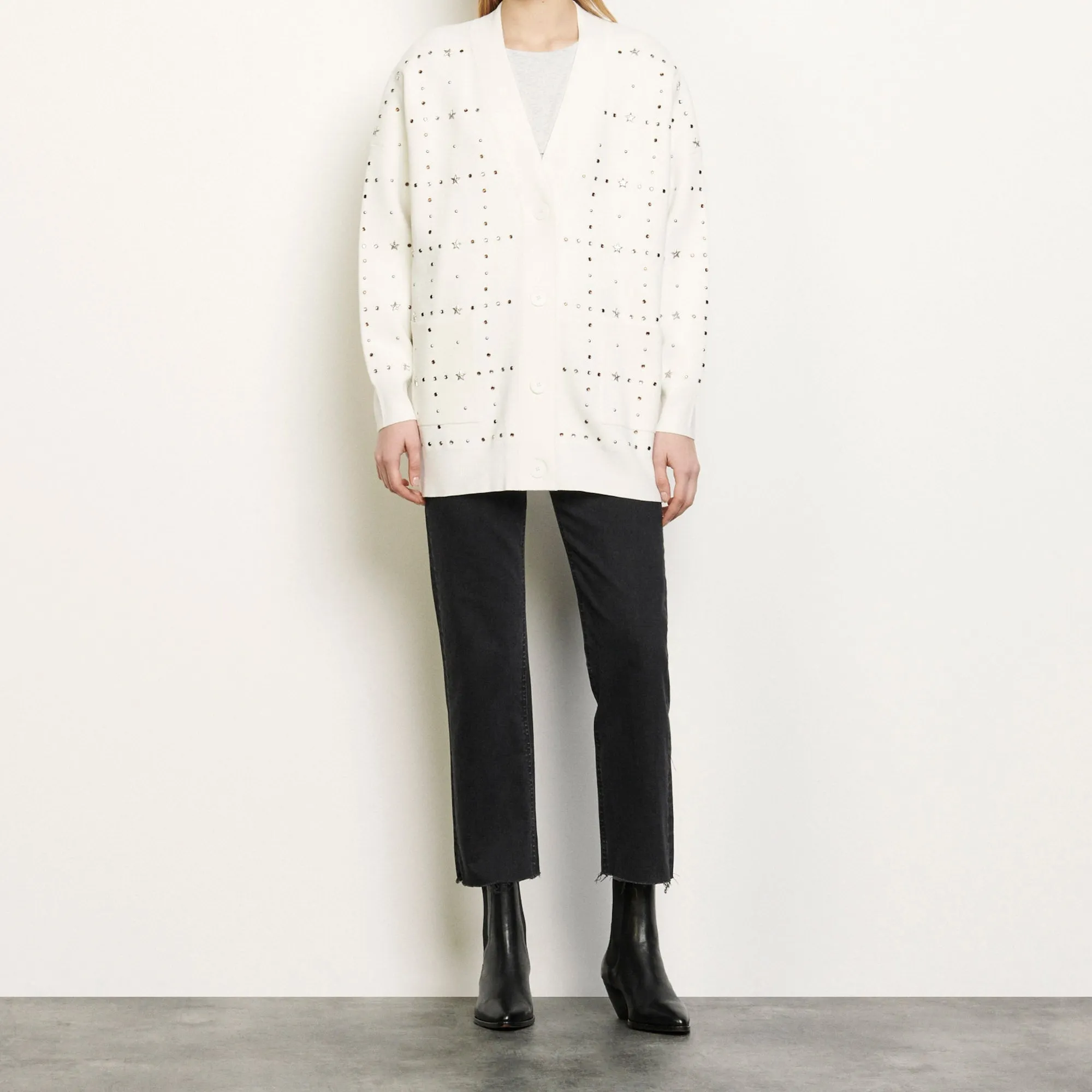 Cardigan oversize orné de rivets bijoux